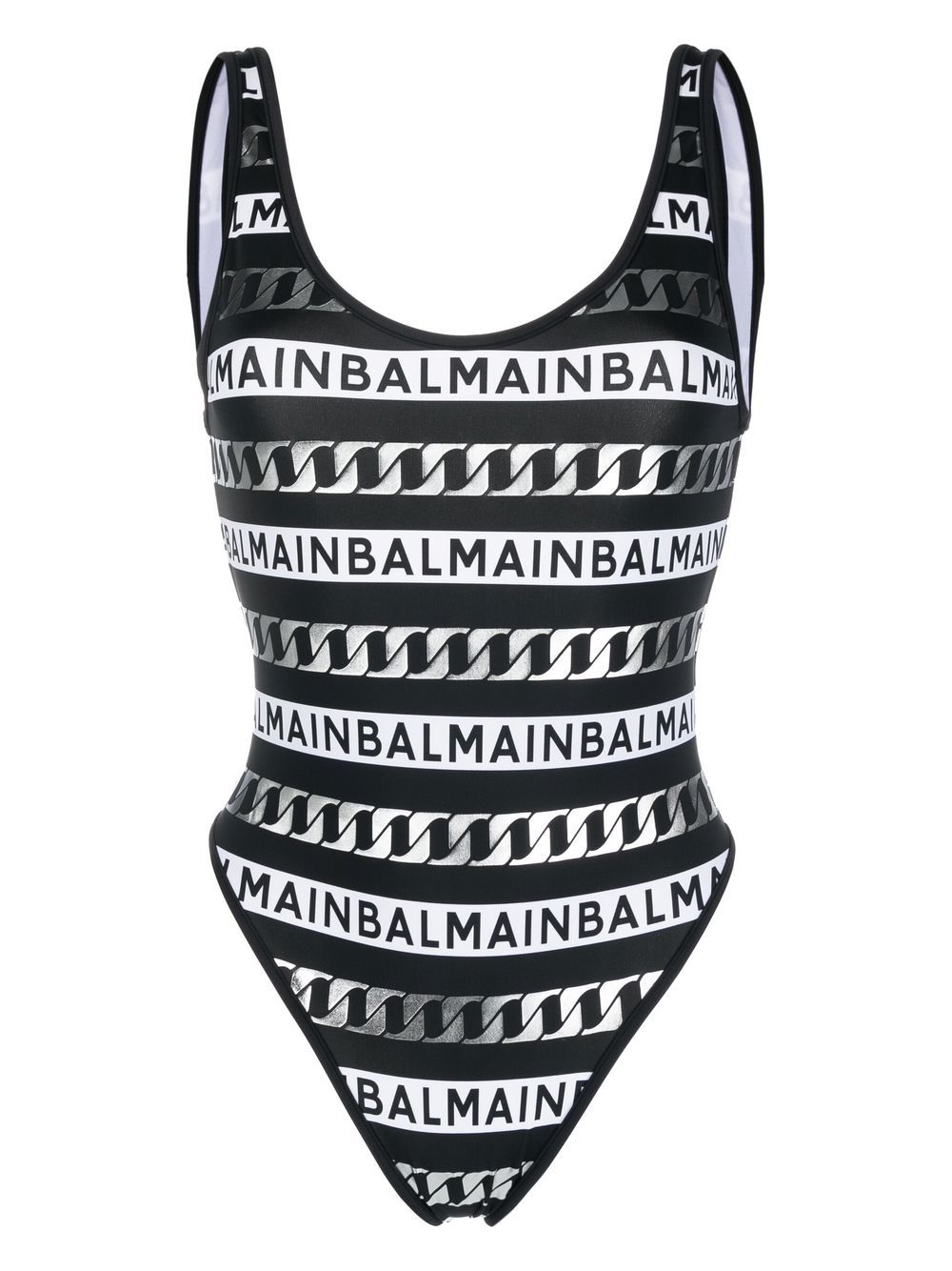 Balmain 巴尔曼 logo印花露背连体泳衣 - 黑色