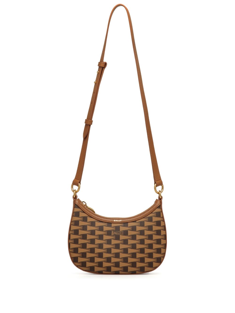 Bally 经典logo图案帆布斜挎包 - 褐色