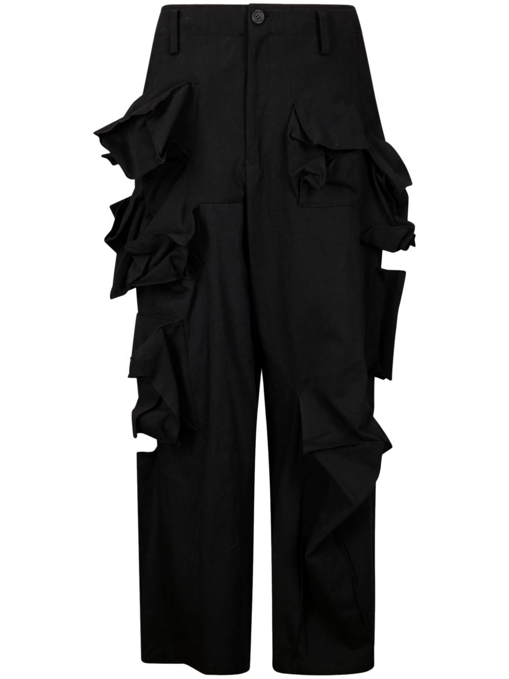 Yohji Yamamoto 盒形细节长裤 - 黑色