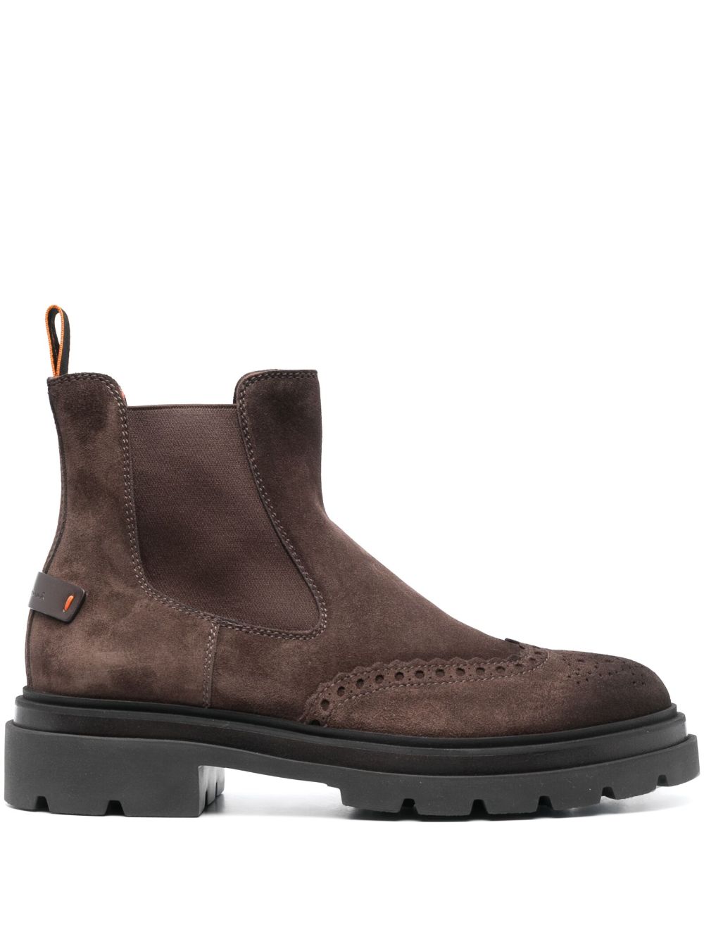 Santoni 穿孔绒面皮切尔西靴 - 褐色
