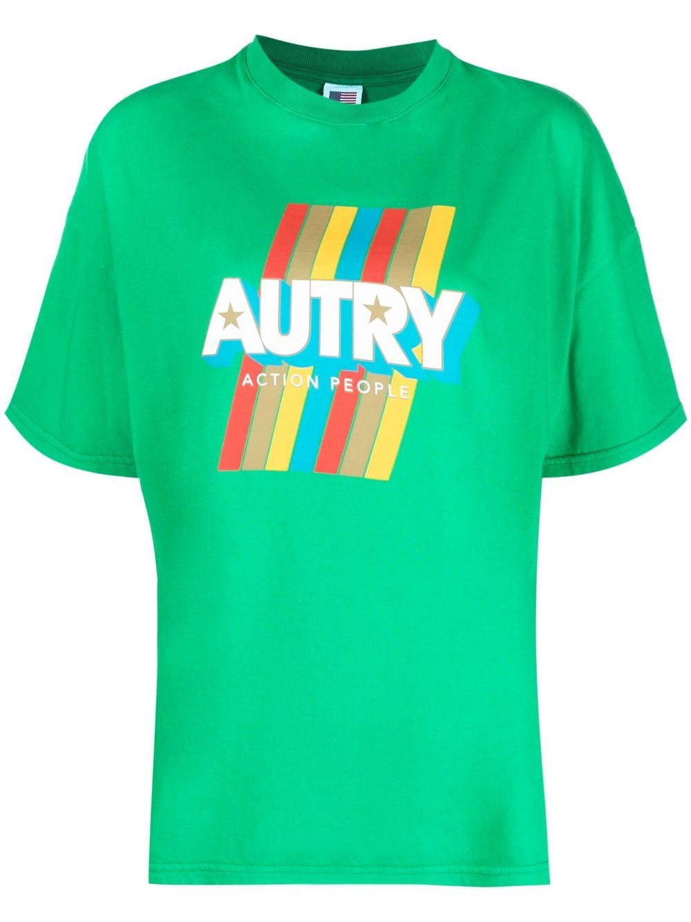 Autry logo印花条纹T恤 - 绿色