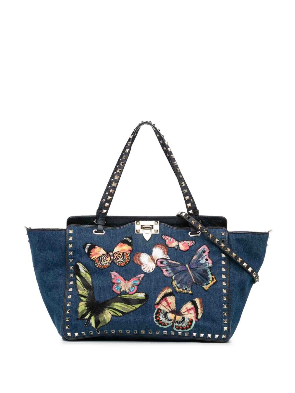 Valentino Garavani Pre-Owned Rockstud 蝴蝶刺绣牛仔斜挎包（2010-2023年典藏款） - 蓝色