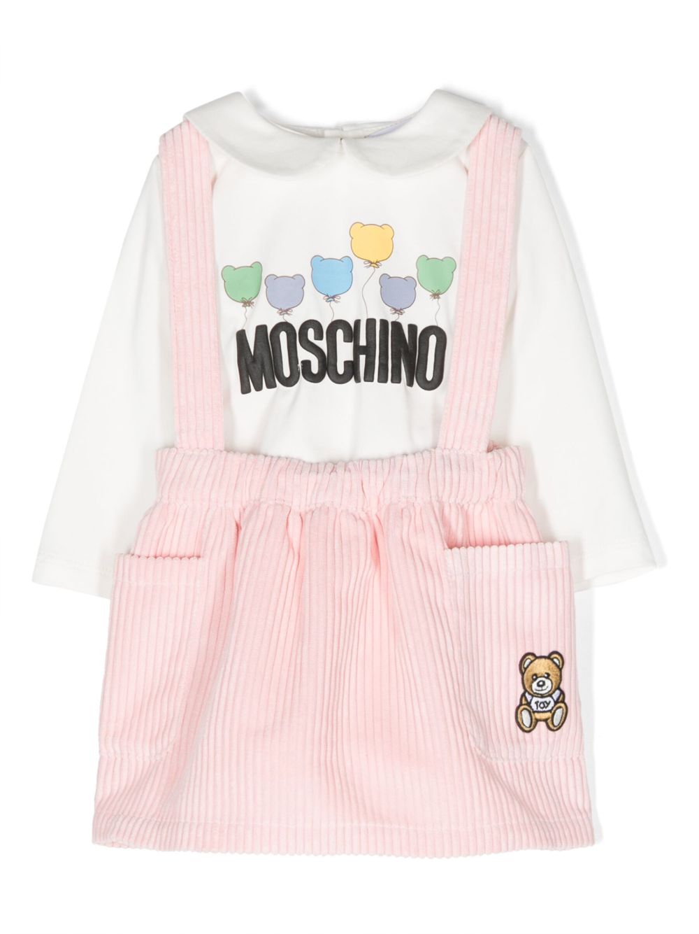 Moschino Kids 交叉肩带灯芯绒半身裙 - 粉色