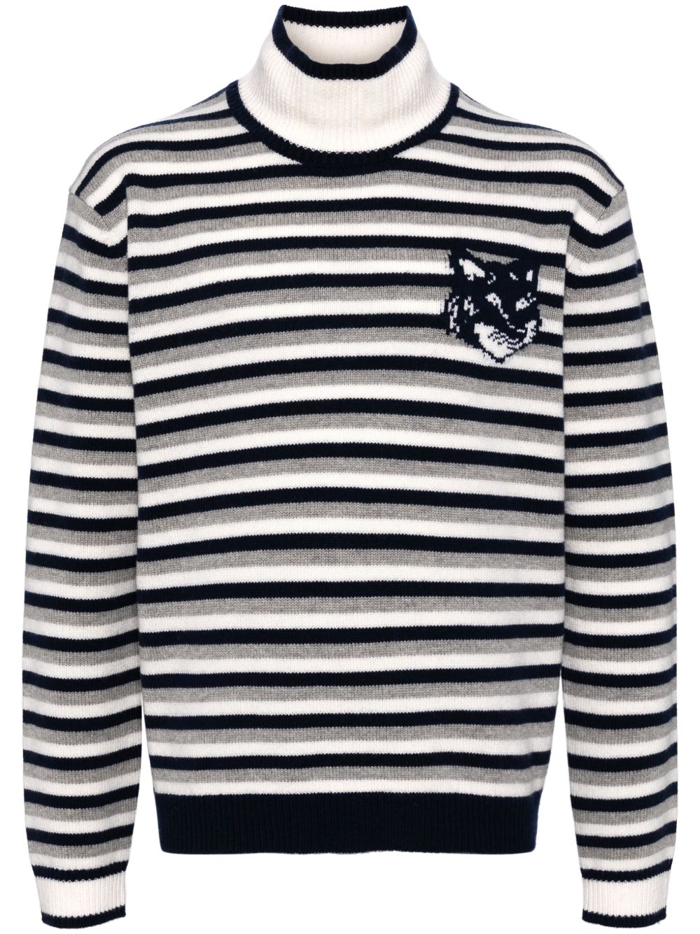 Maison Kitsuné 狐狸头嵌花条纹毛衣 - 蓝色