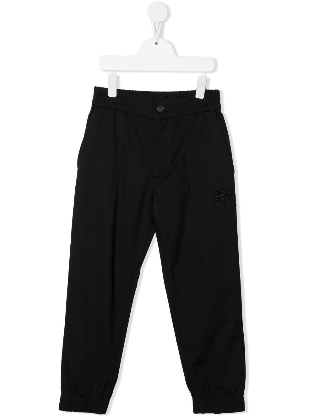 Emporio Armani Kids logo刺绣四口袋直筒长裤 - 蓝色