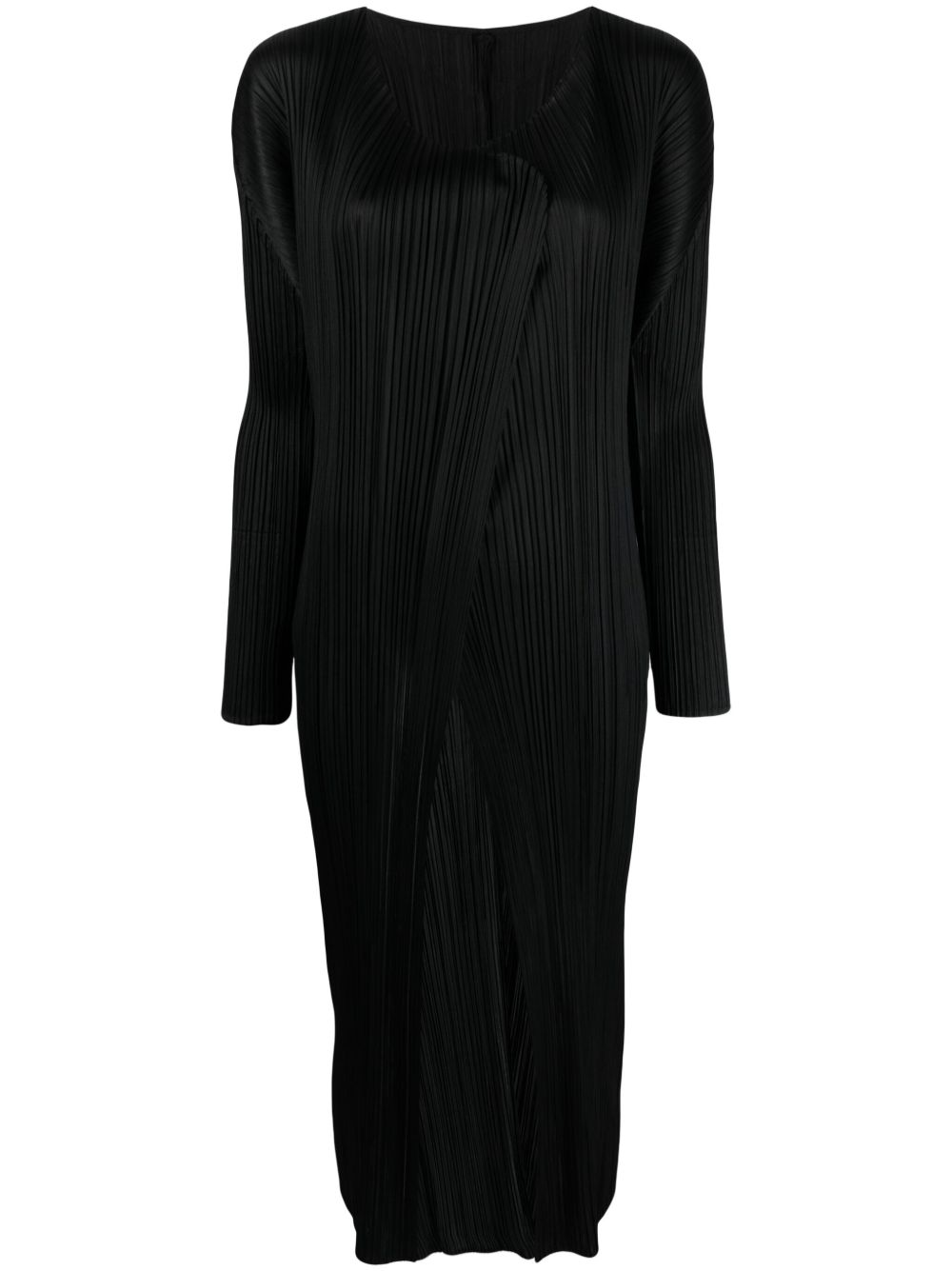 Pleats Please Issey Miyake 褶皱开襟式大衣 - 黑色