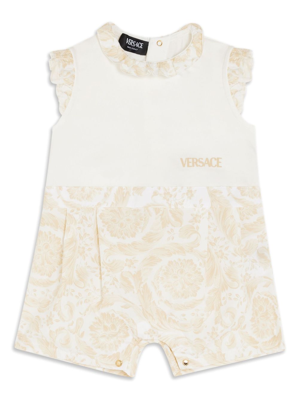Versace Kids 巴洛克印花连体短裤 - 白色