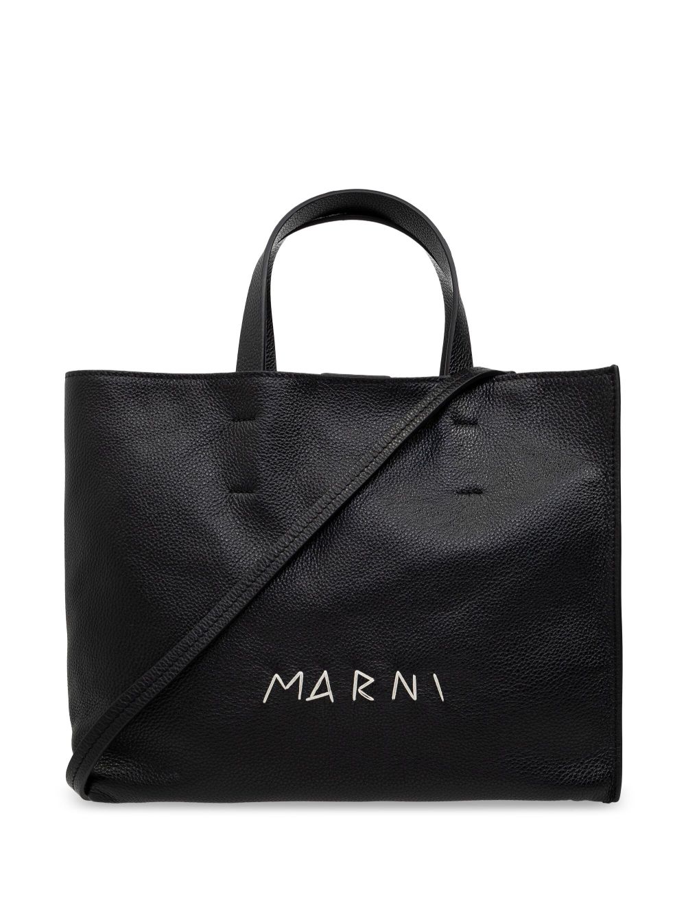 Marni logo印花皮质手提包 - 黑色