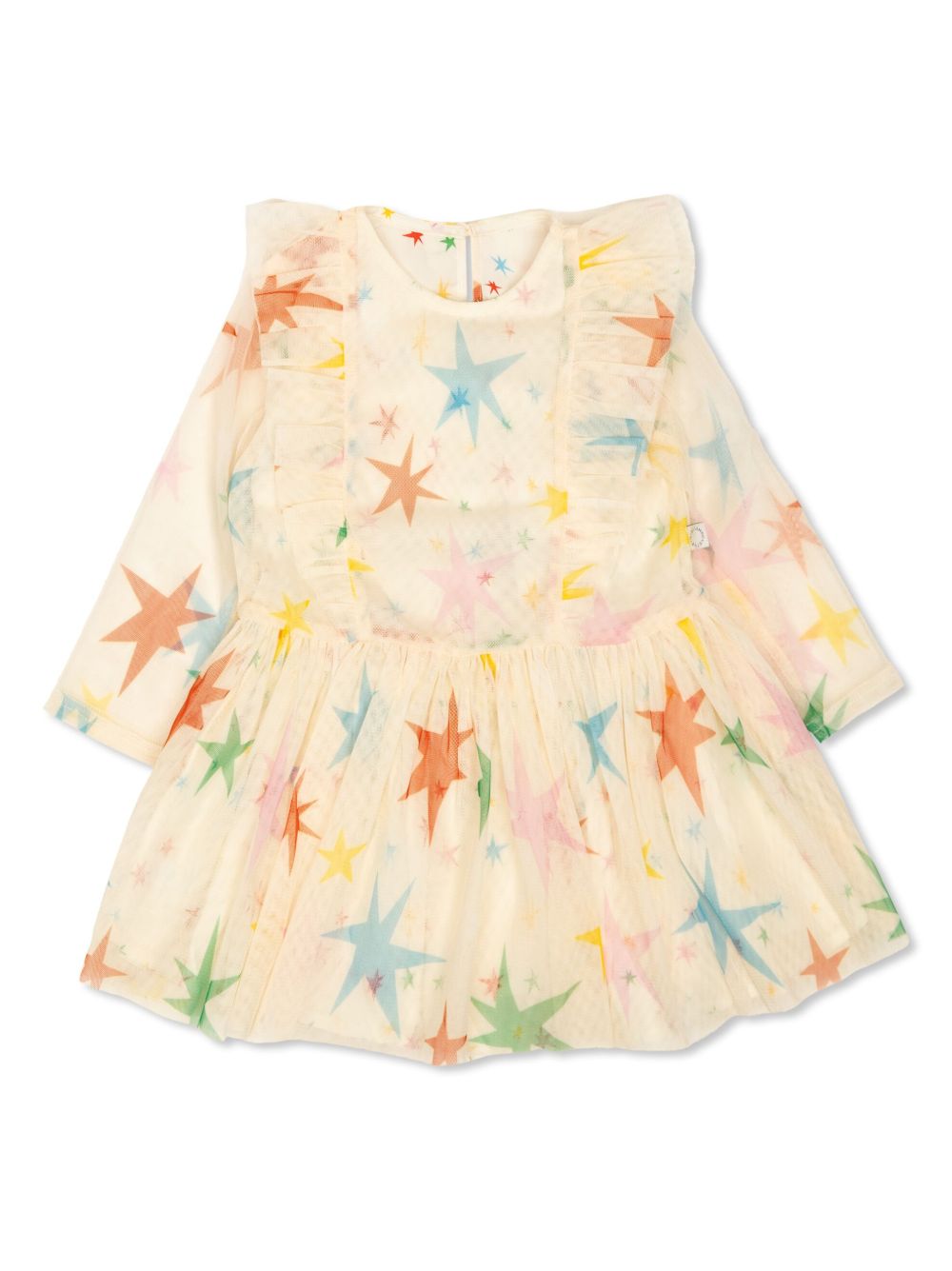 Stella McCartney Kids 星星印花荷叶边薄纱连衣裙 - 中性色