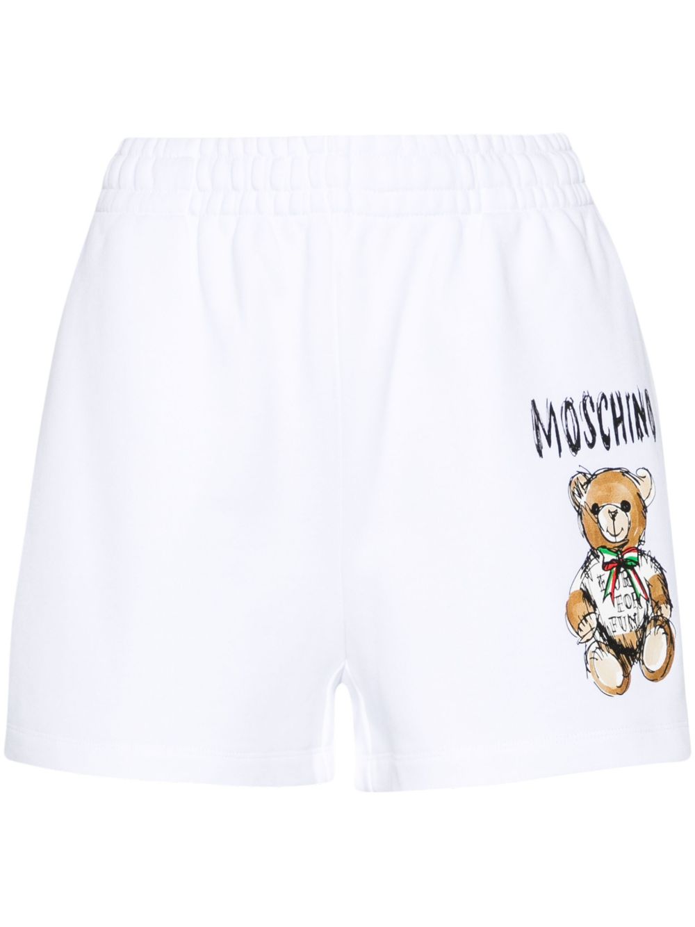 Moschino 泰迪熊印花棉迷你短裤 - 白色