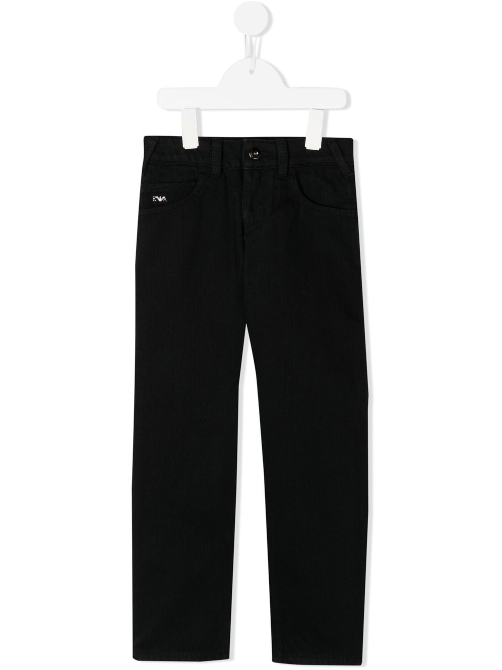 Emporio Armani Kids logo饰带细节直筒牛仔裤 - 黑色