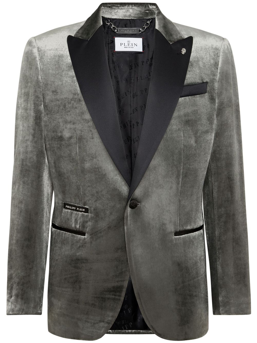 Philipp Plein 对比翻领丝绒西装夹克 - 灰色