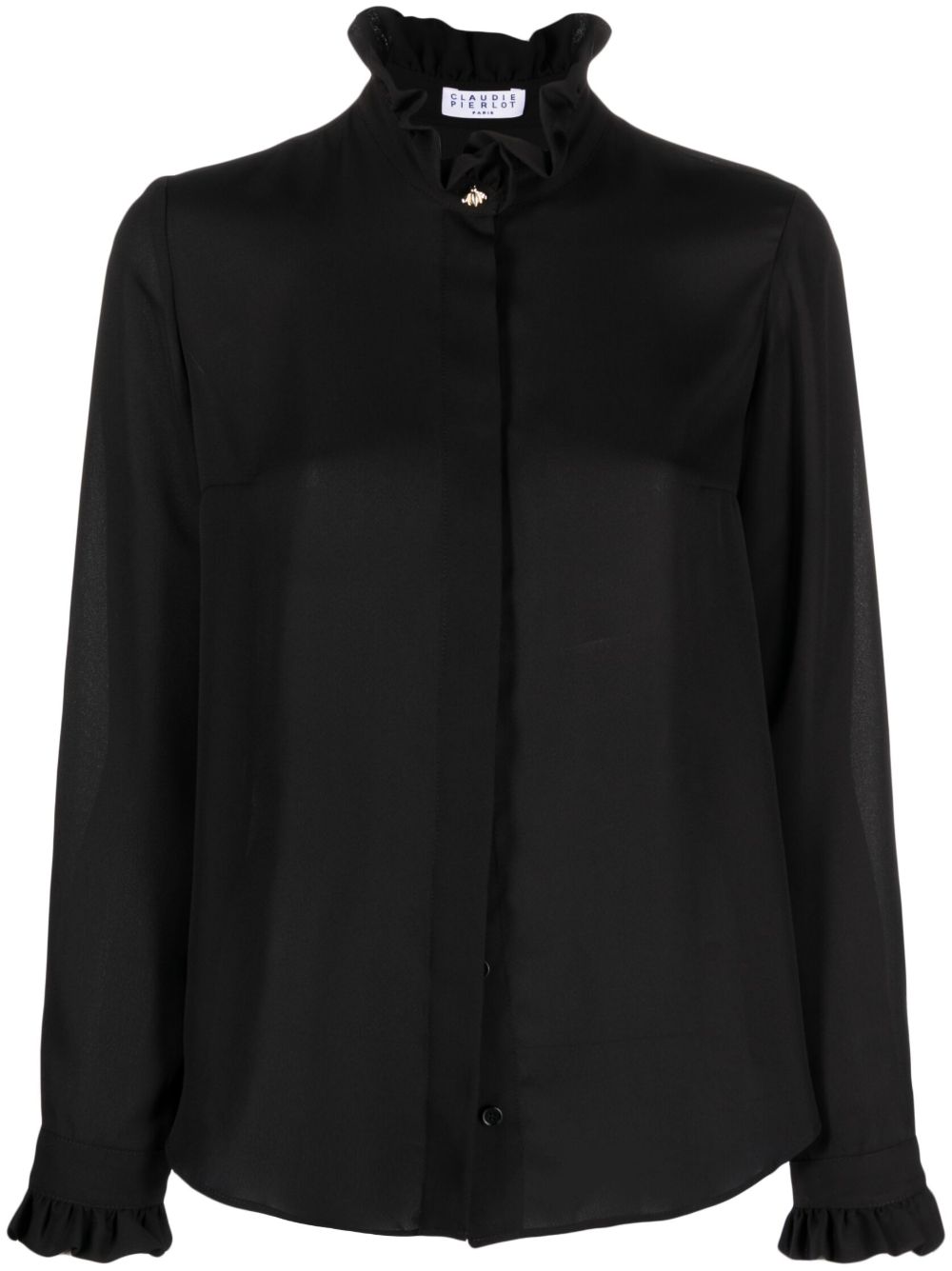 Claudie Pierlot 翻领荷叶边衬衫 - 黑色