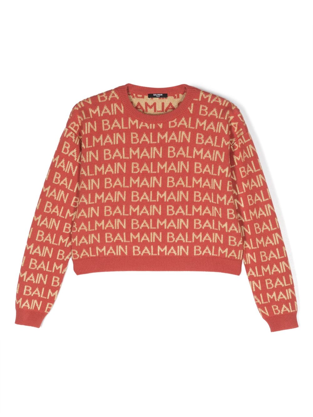 Balmain Kids logo嵌花针织毛衣 - 红色
