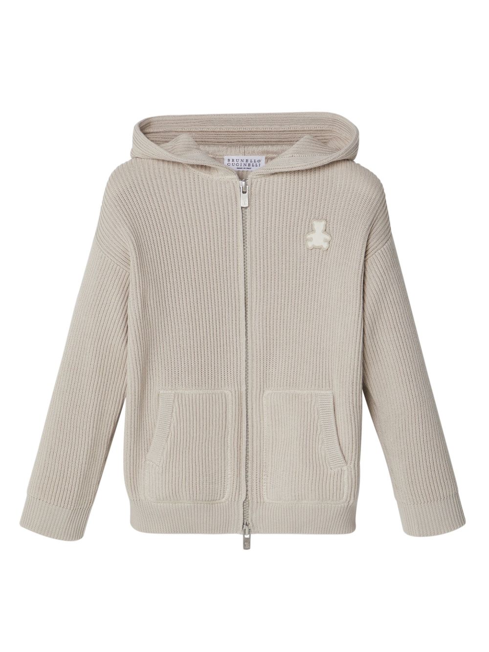 Brunello Cucinelli Kids Bernie 小熊图案罗纹开衫 - 中性色