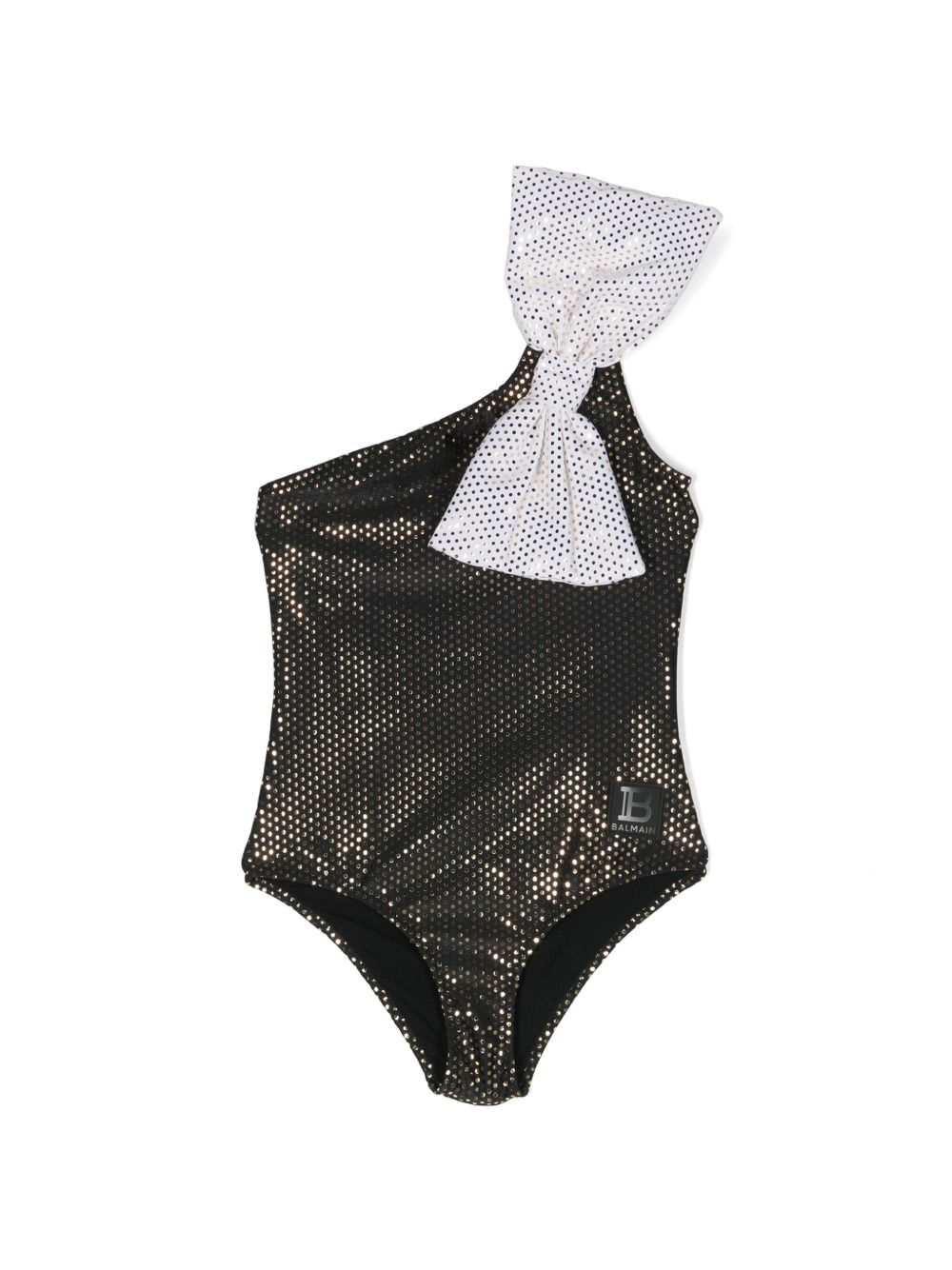 Balmain Kids 蝴蝶结饰连体泳衣 - 黑色