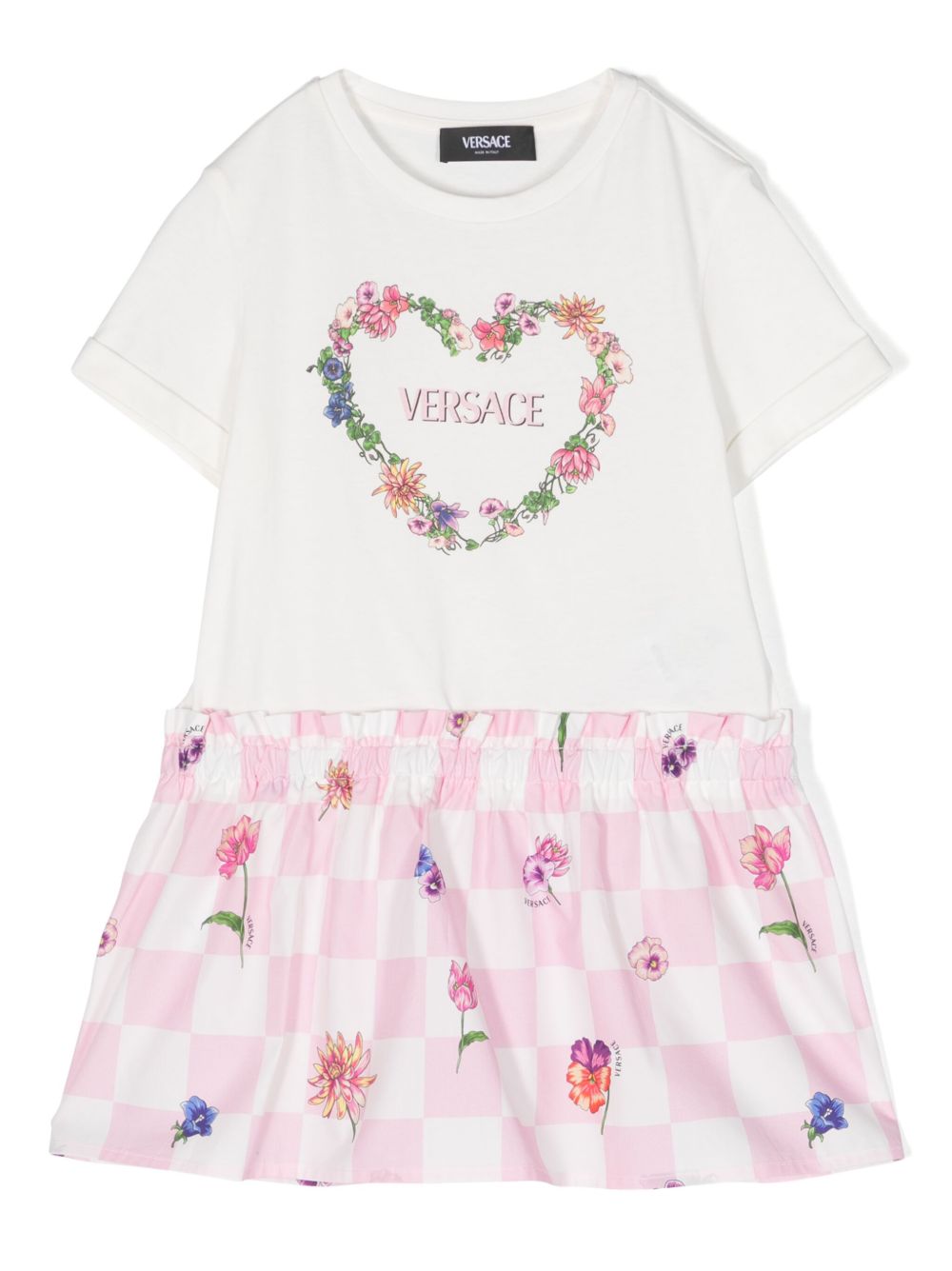 Versace Kids logo印花伞形连衣裙 - 白色