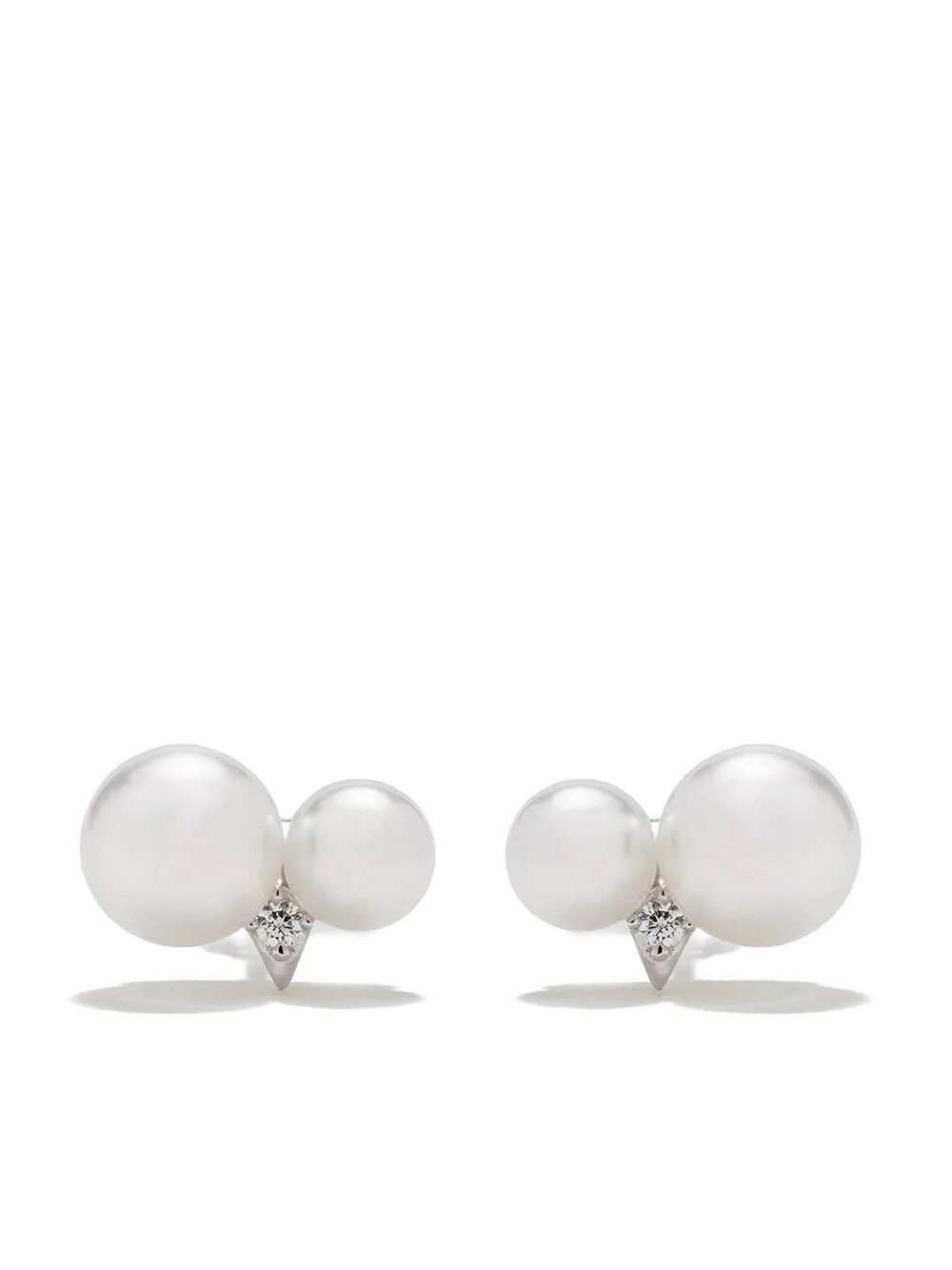 TASAKI 14k白金钻石镶嵌akoya珍珠耳钉 - 银色