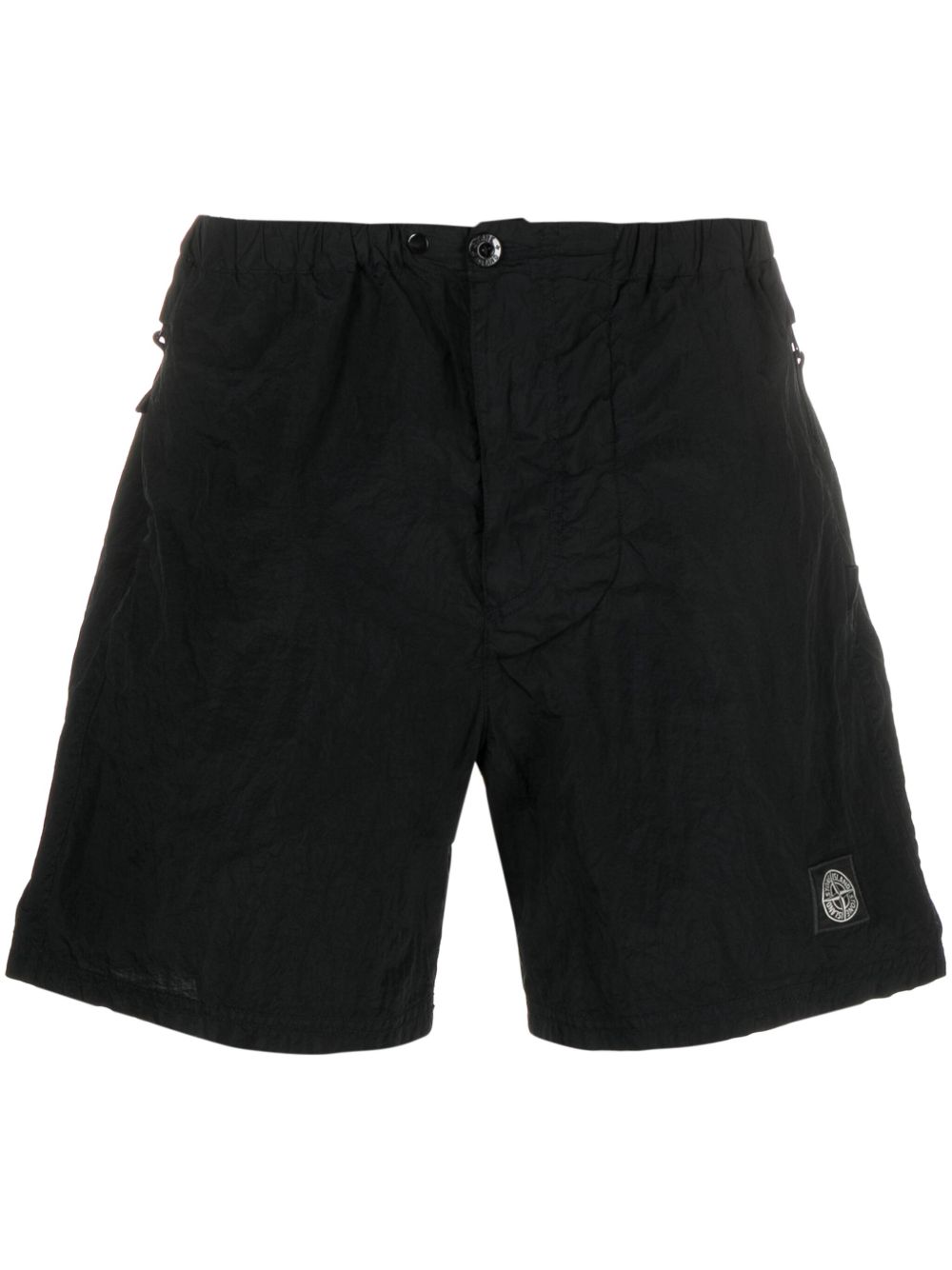 Stone Island 标贴褶皱泳裤 - 黑色