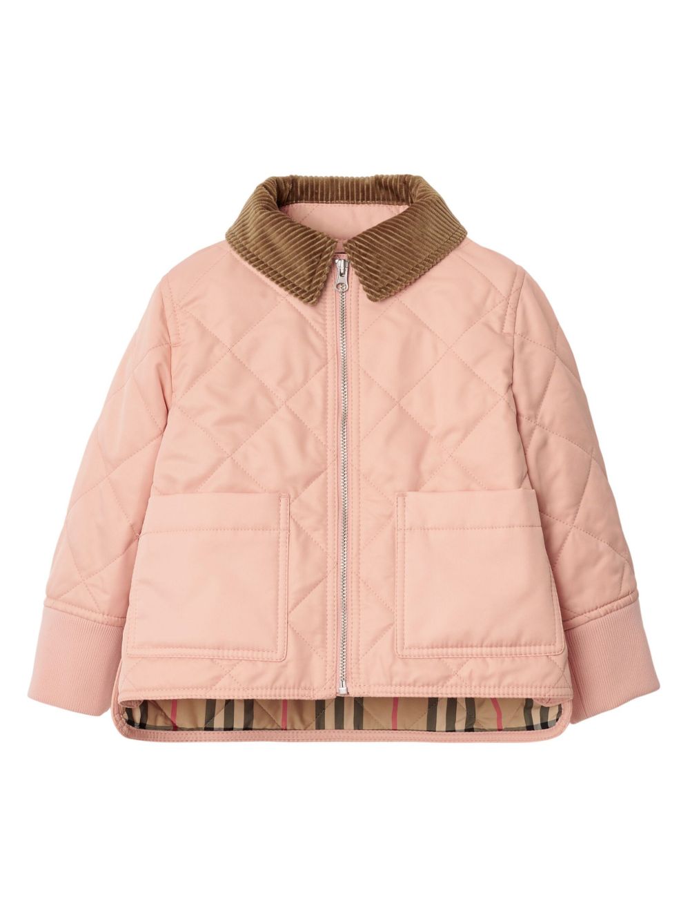 Burberry Kids 灯芯绒衣领绗缝夹克 - 粉色