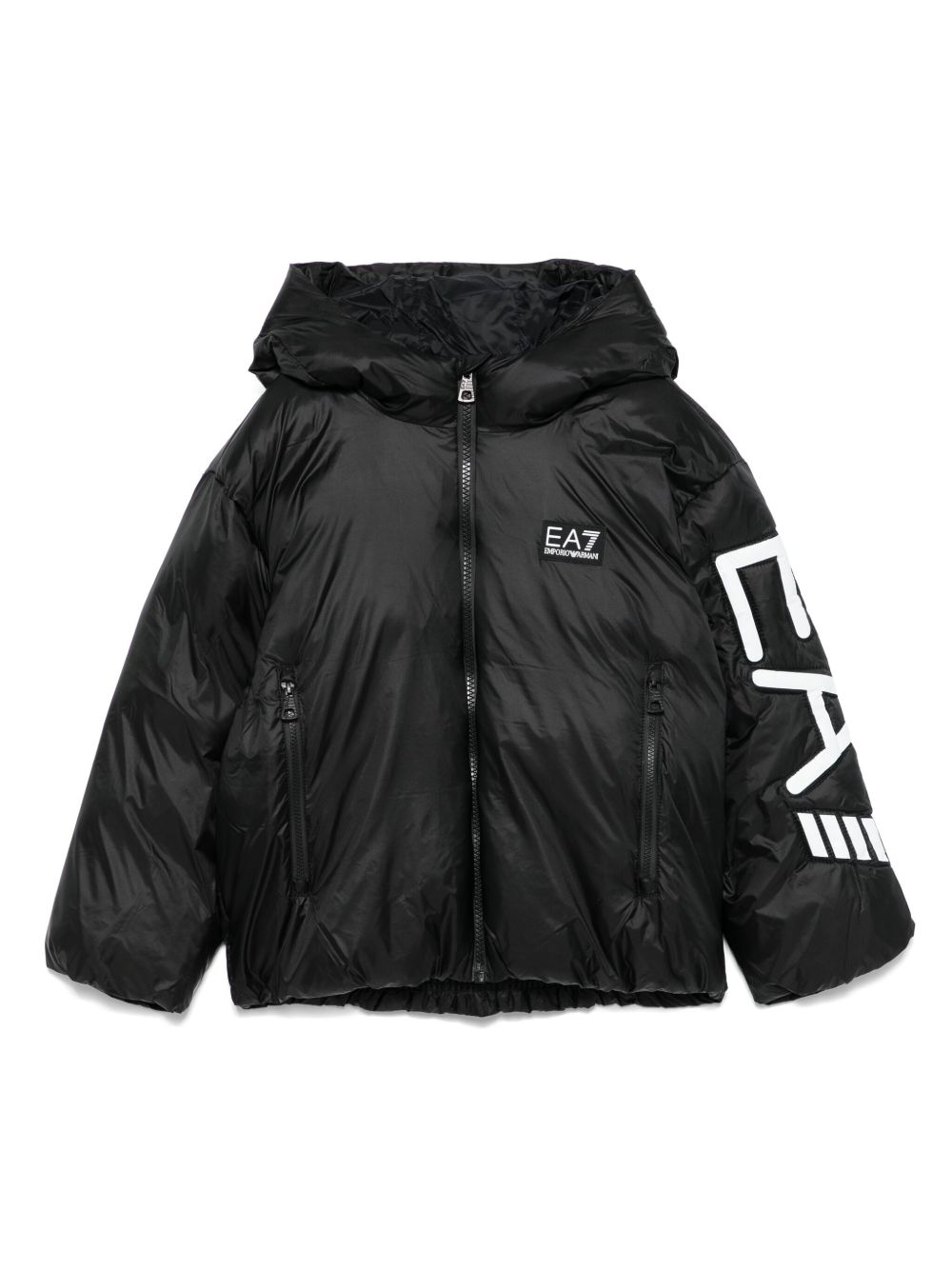 Emporio Armani Kids logo印花夹克 - 黑色