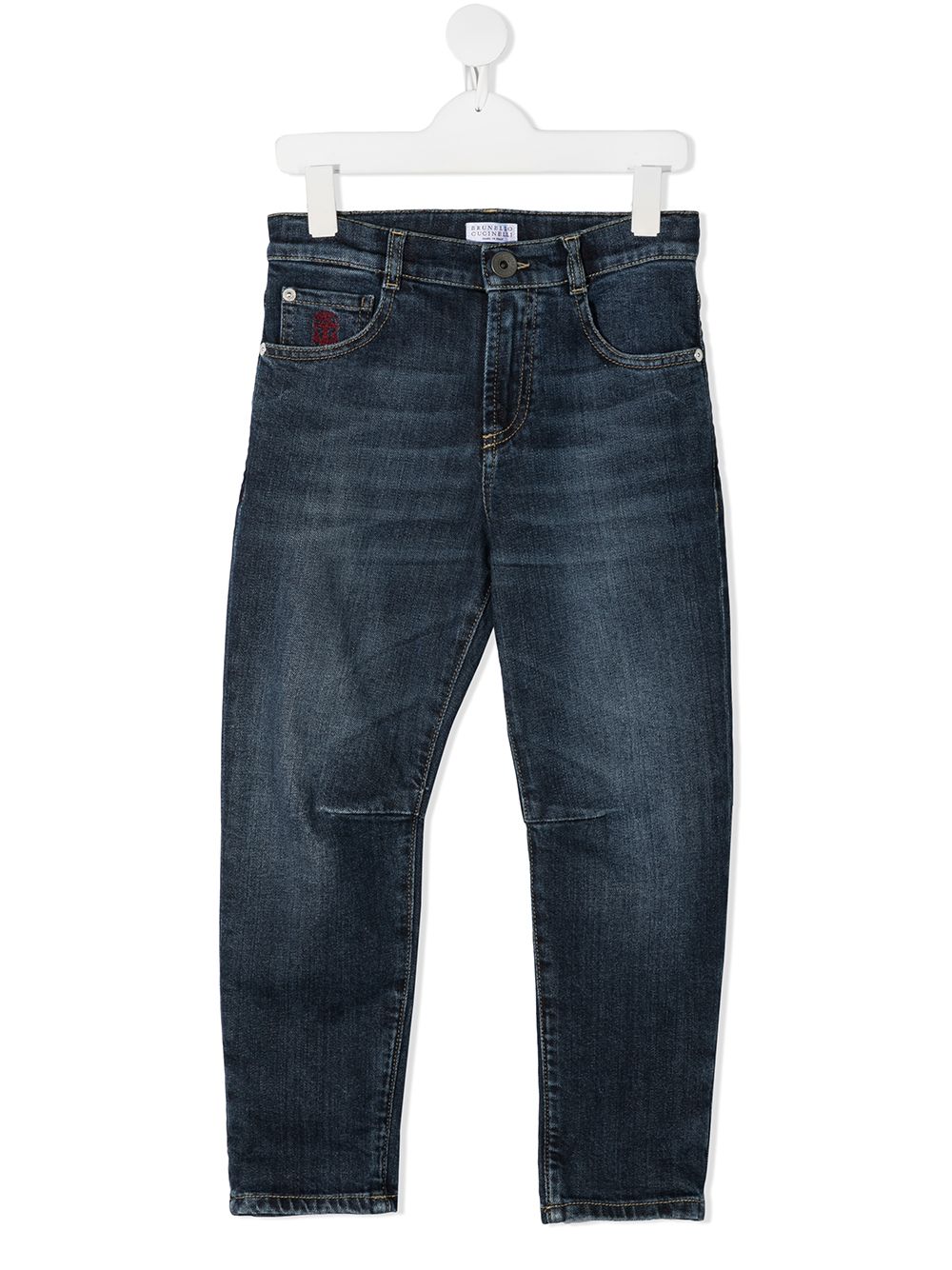 Brunello Cucinelli Kids 深色酸洗效果牛仔裤 - 蓝色