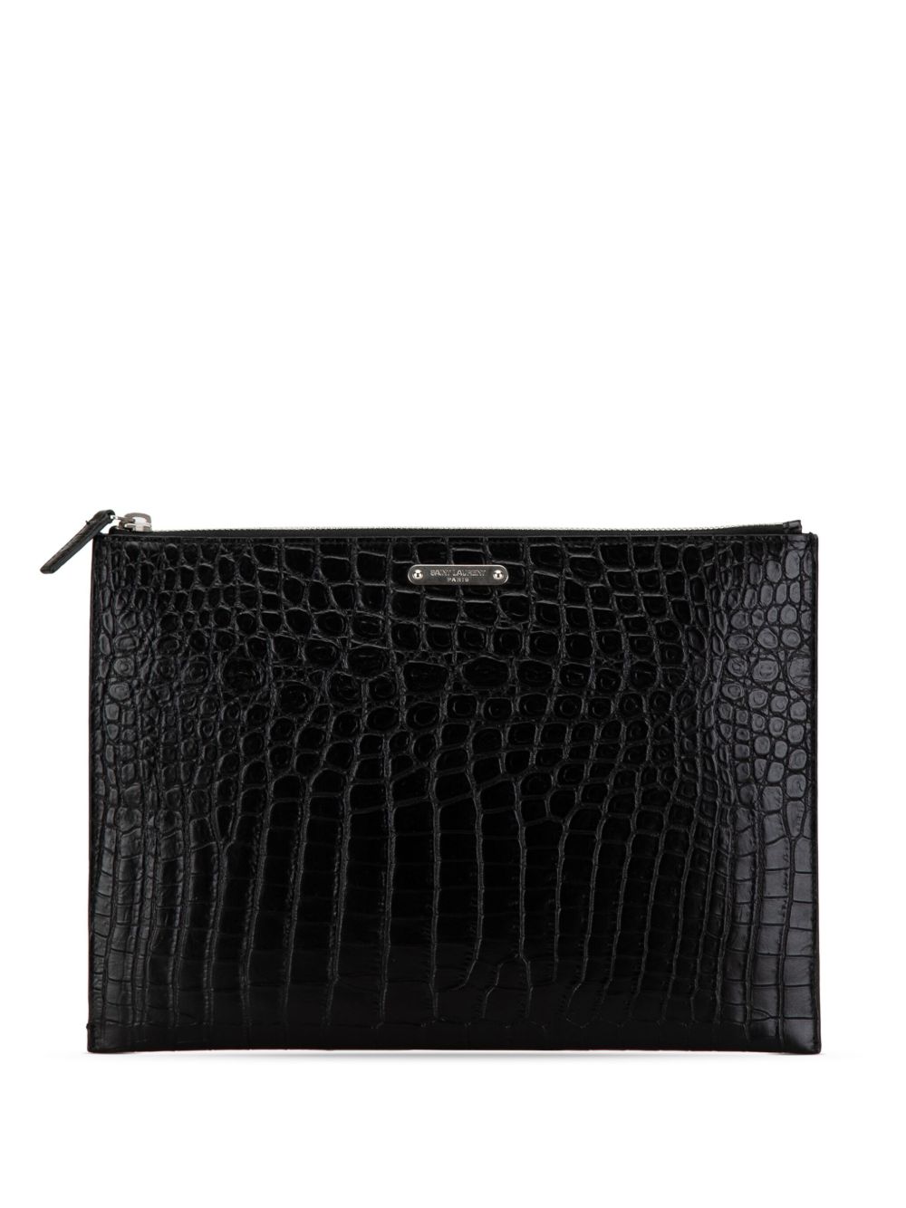 Saint Laurent Pre-Owned 仿鳄皮纹压纹皮质手拿包（2017年典藏款） - 黑色