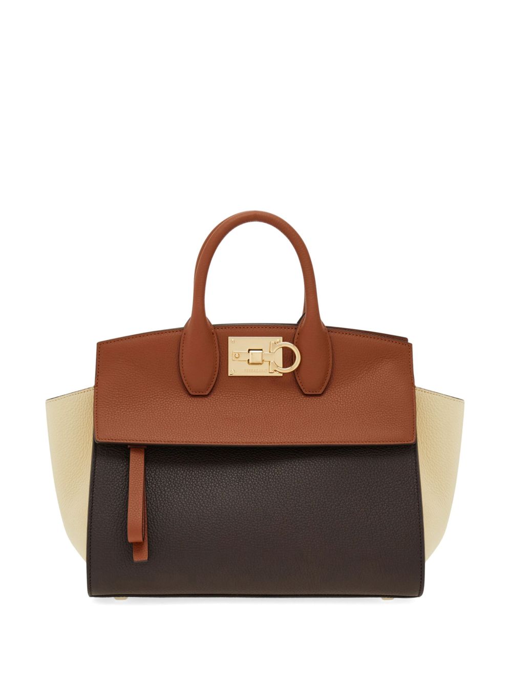 Ferragamo Studio 皮质小号托特包 - 褐色