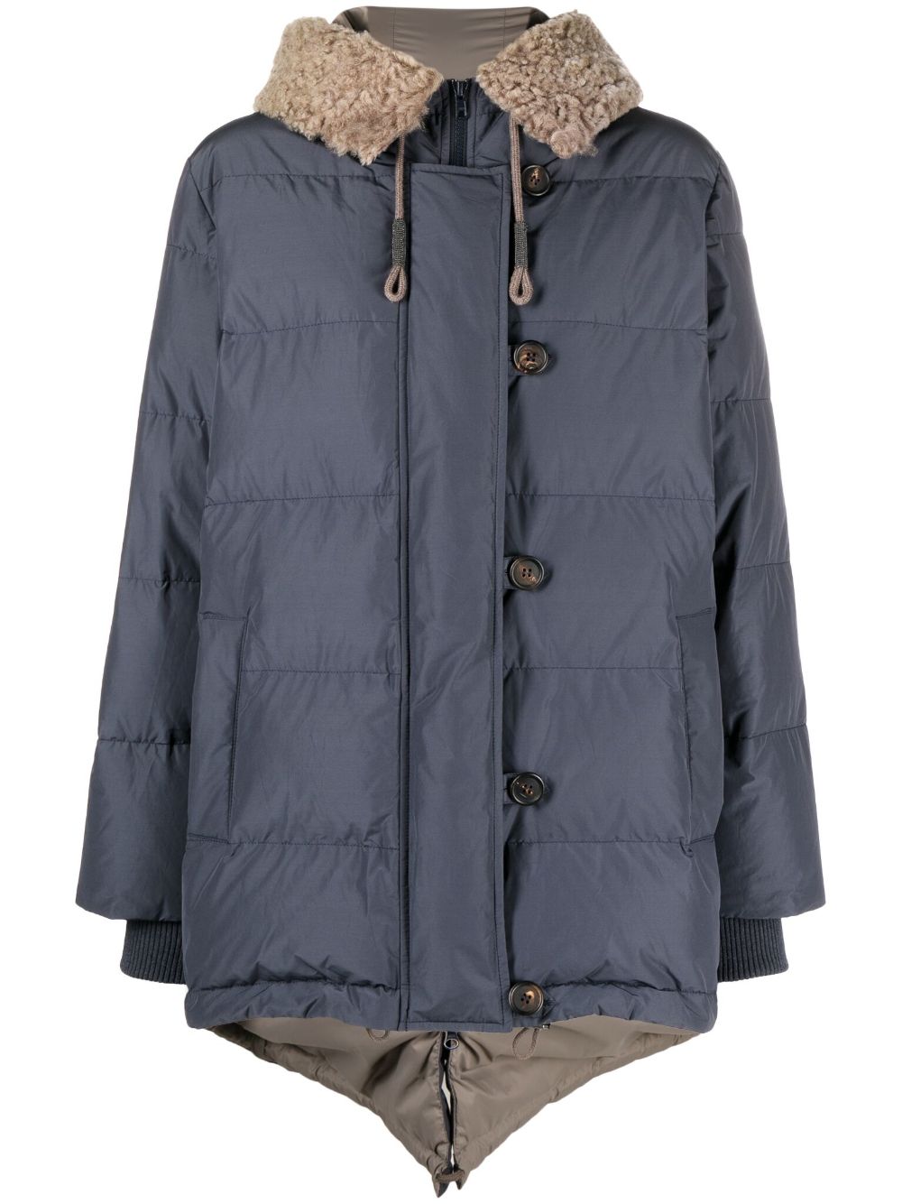Brunello Cucinelli 连帽绗缝蓬松夹克 - 蓝色