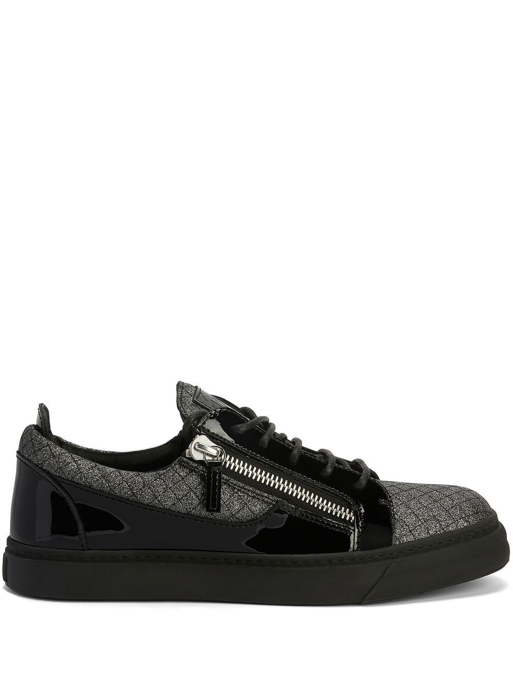 Giuseppe Zanotti 亮片金葱菱纹绗缝拼接运动鞋 - 黑色