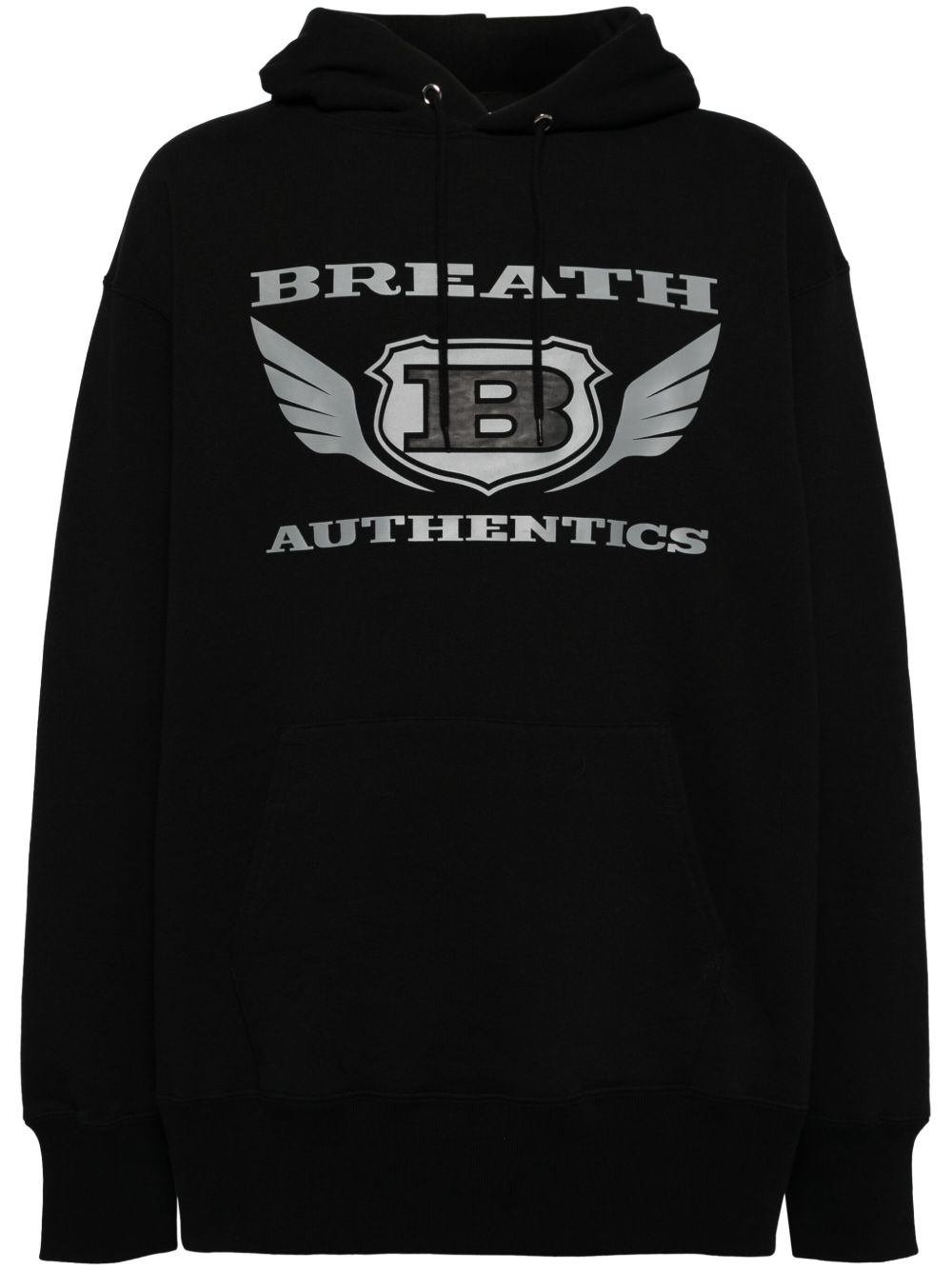 BREATH logo印花抽绳连帽衫 - 黑色