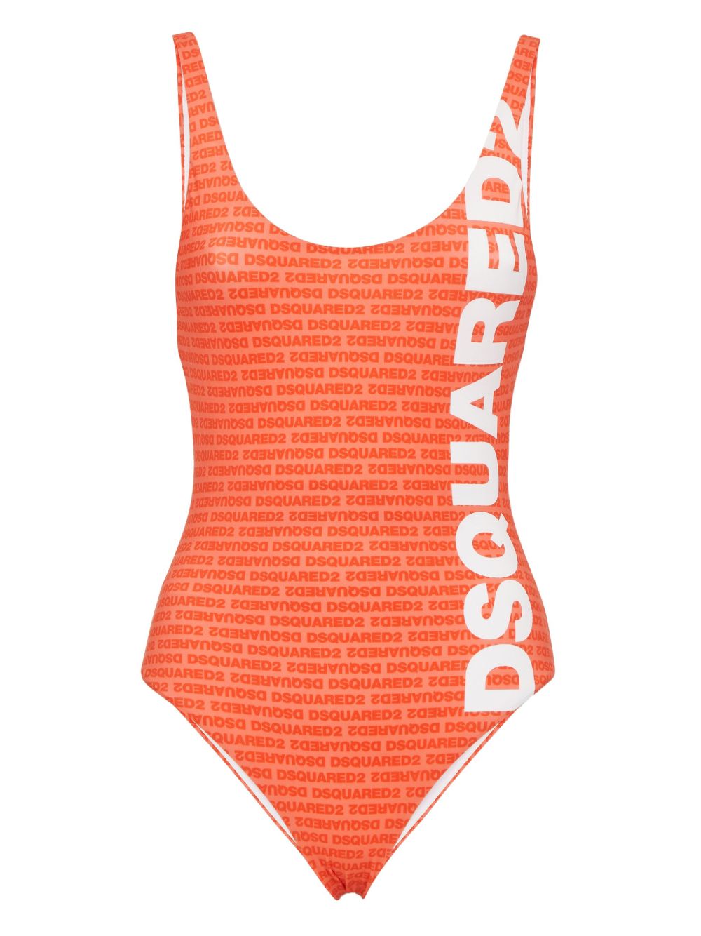 DSQUARED2 logo印花露背连体泳衣 - 橘色
