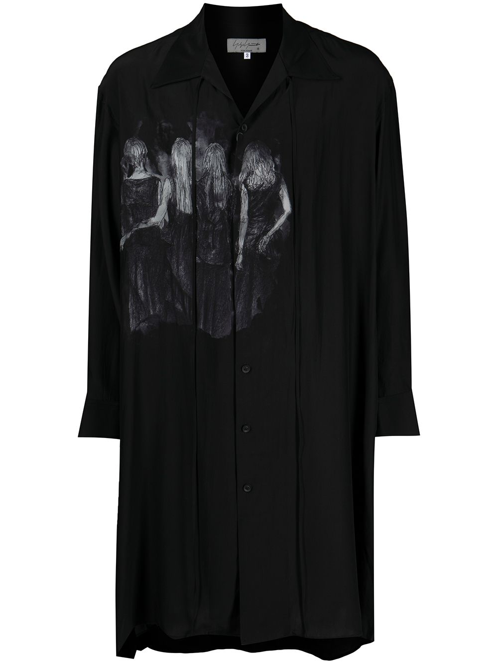 Yohji Yamamoto 图案印花长款衬衫 - 黑色