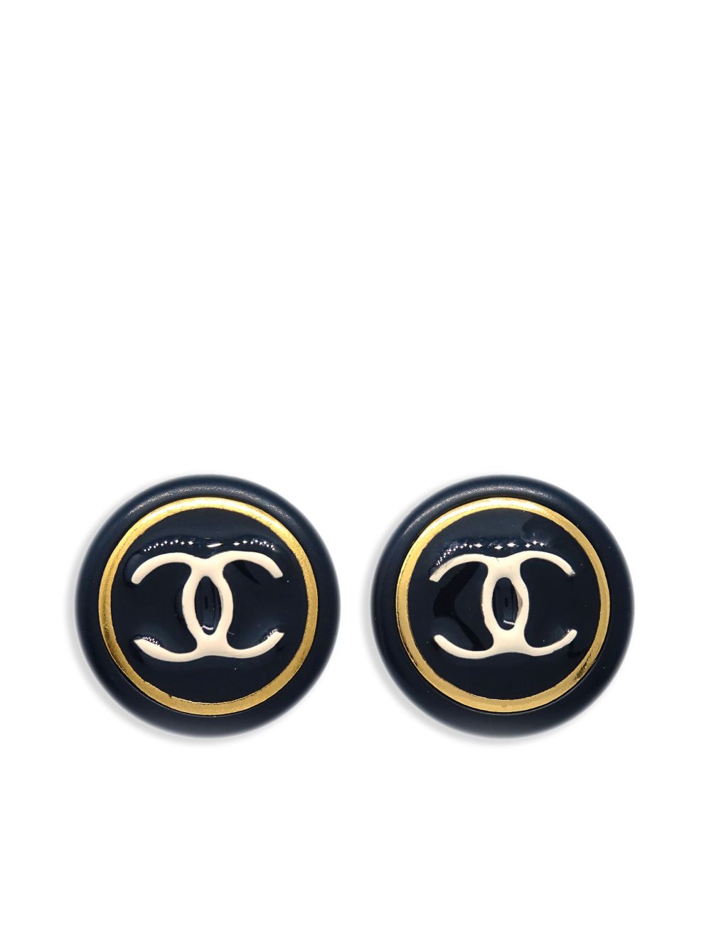 CHANEL Pre-Owned CC logo纽扣夹扣式耳环（1997年典藏款） - 黑色