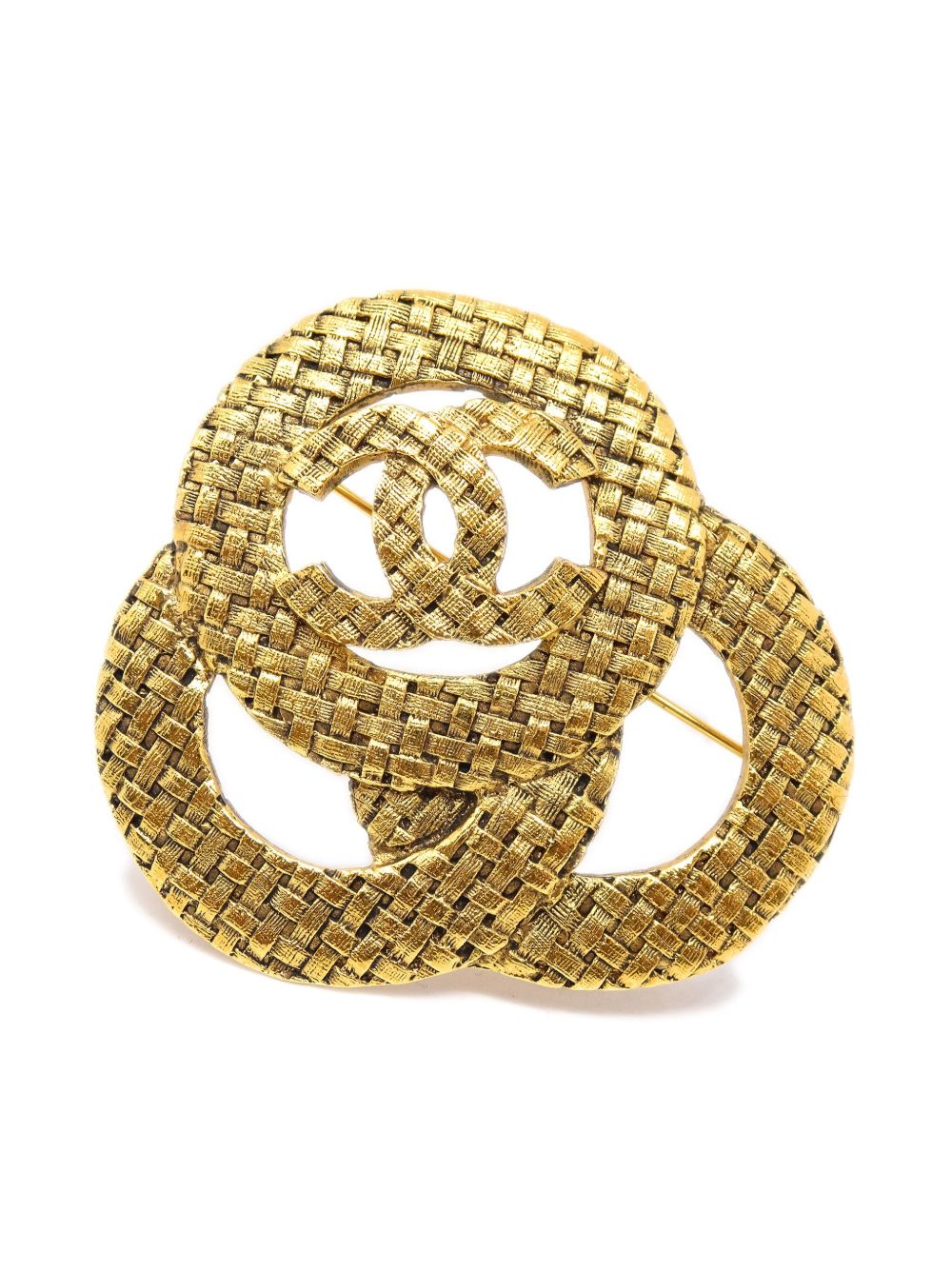 CHANEL Pre-Owned CC 雕刻胸针（1980-1990年代典藏款） - 金色