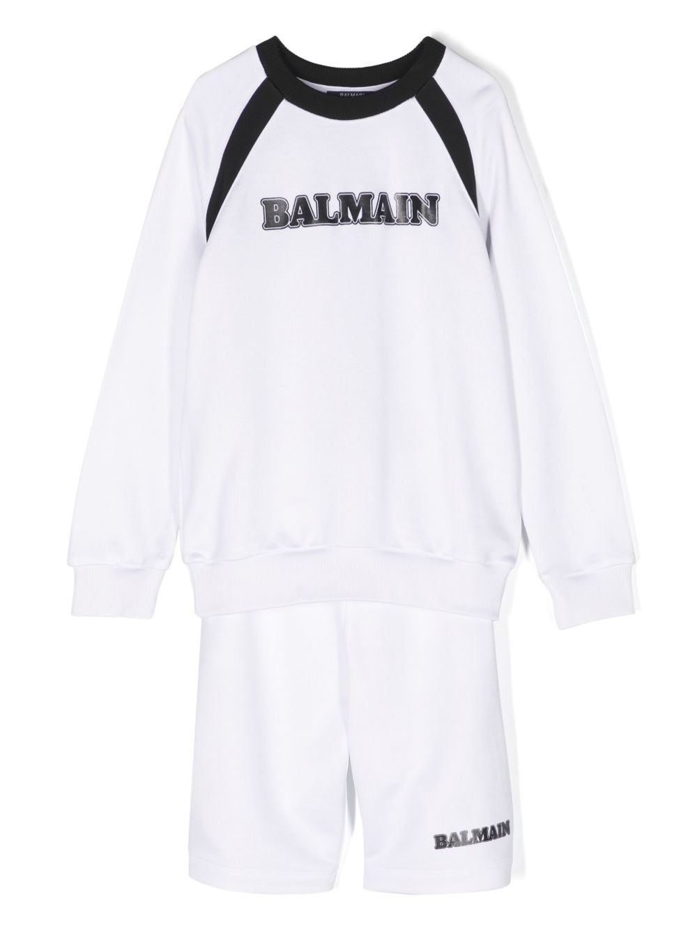 Balmain Kids logo印花短裤套装 - 白色