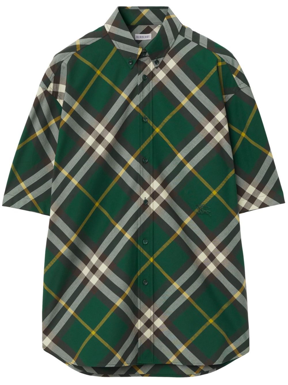 Burberry logo刺绣格纹衬衫 - 绿色