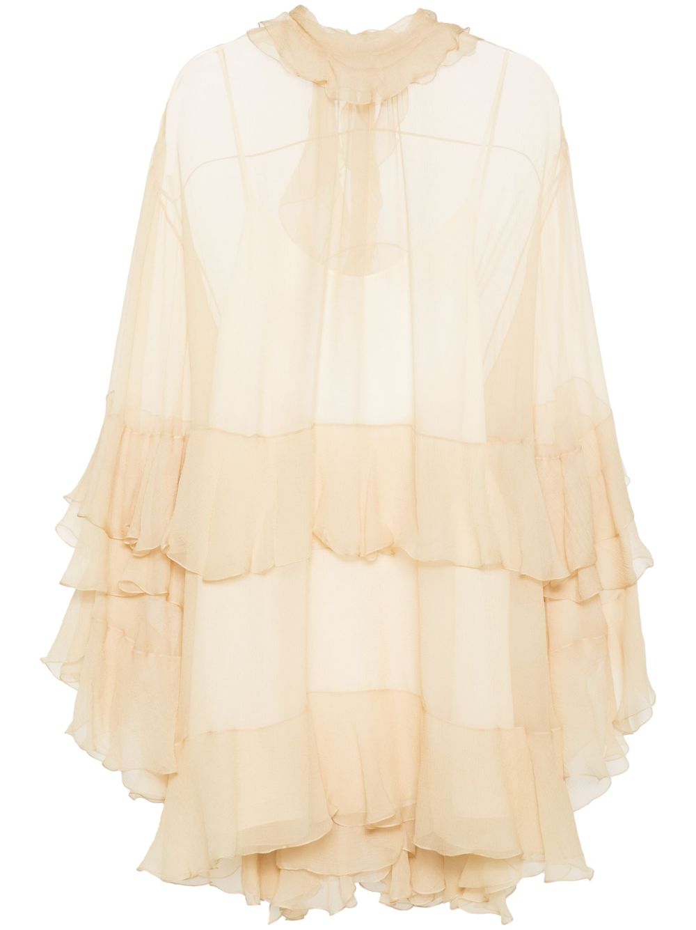 Chloé 荷叶边迷你连衣裙 - 中性色