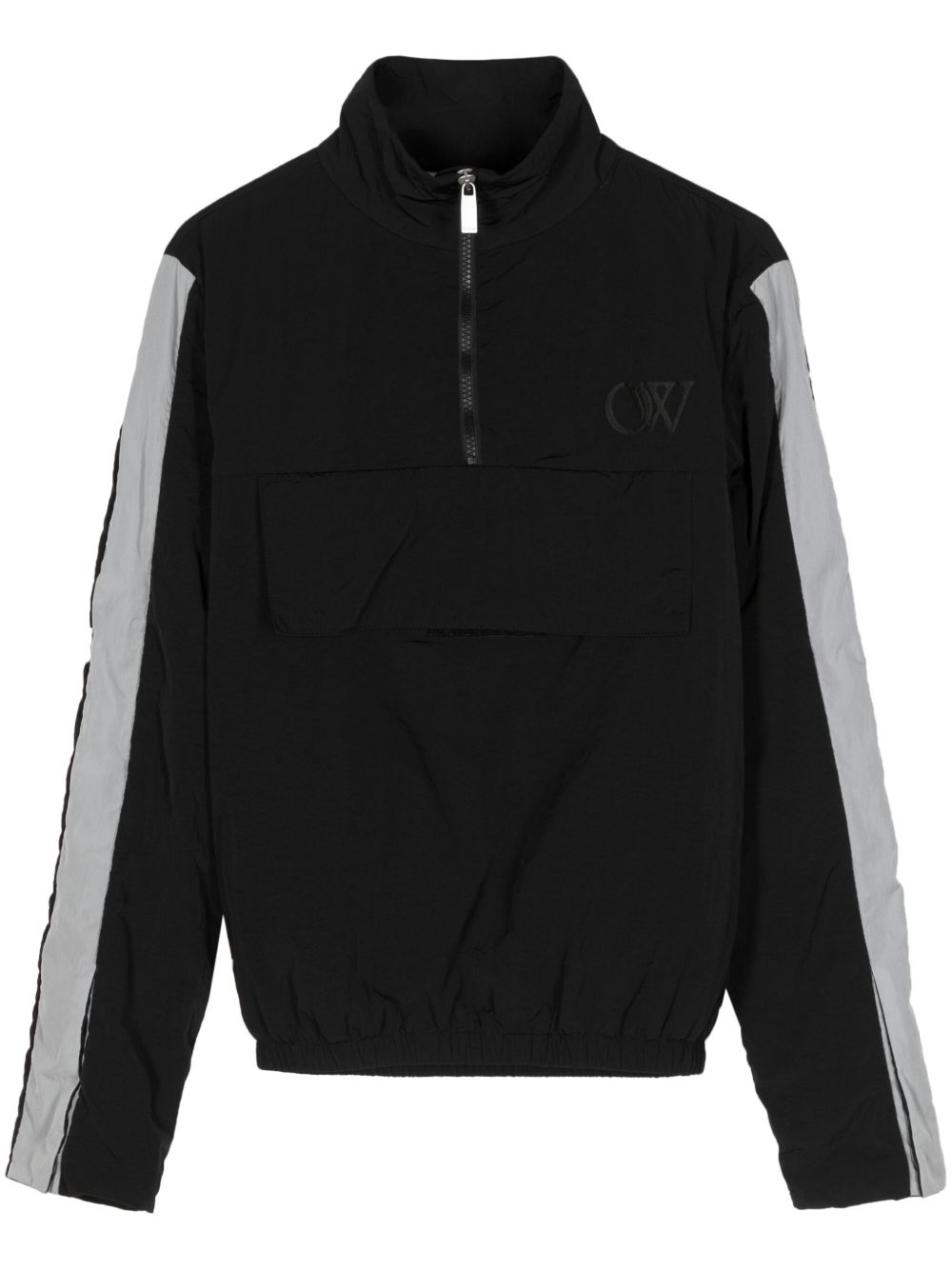 Off-White logo刺绣拉链领夹克 - 黑色