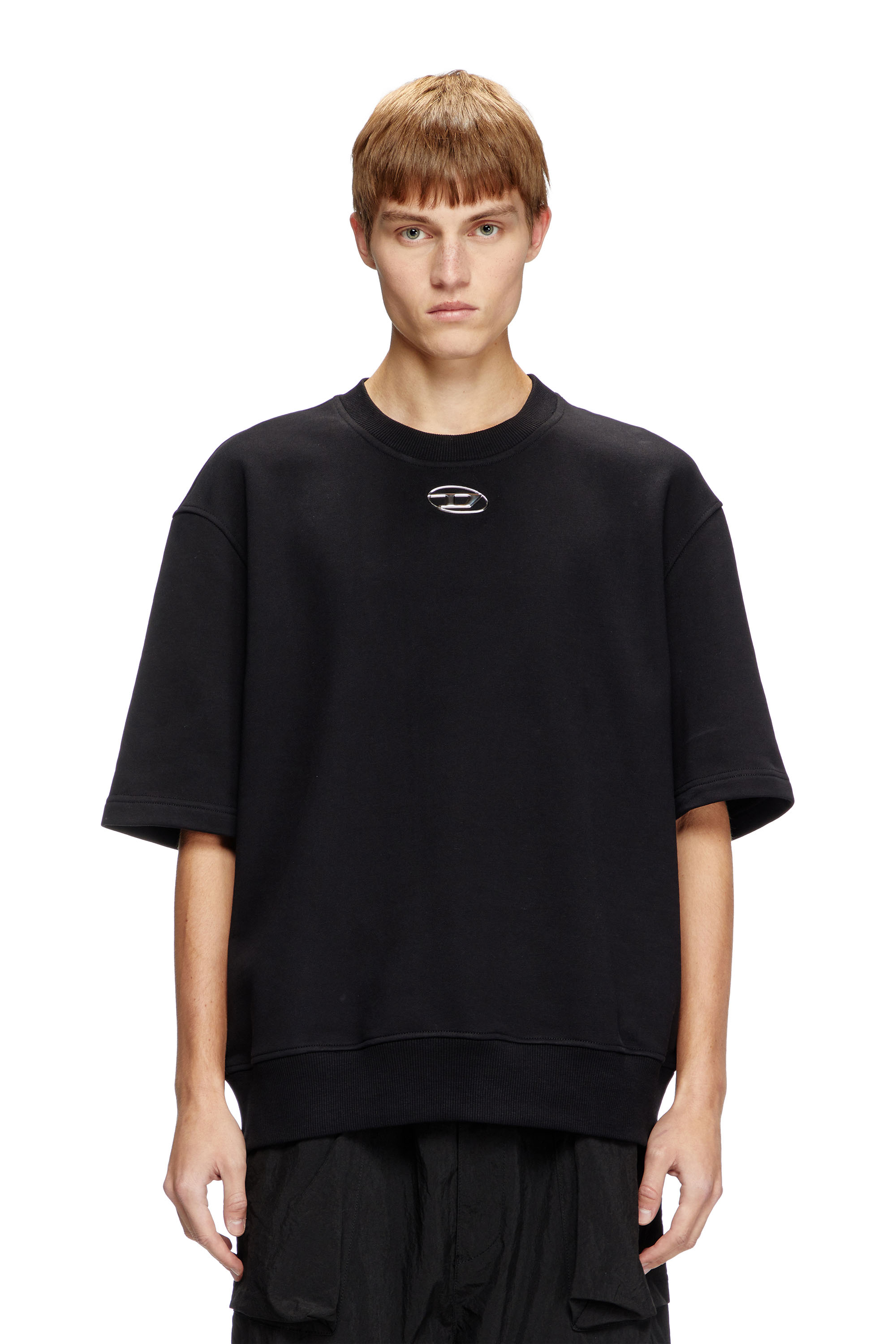 Diesel - Half-sleeve sweatshirt with metallic logo - Sweaters - Man - Black