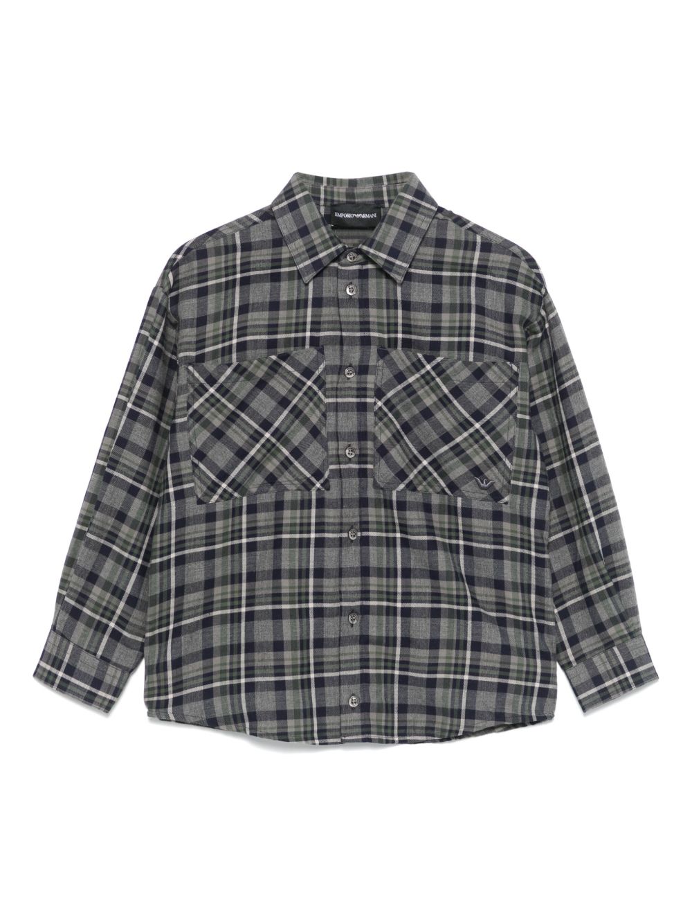 Emporio Armani Kids 格纹衬衫 - 灰色