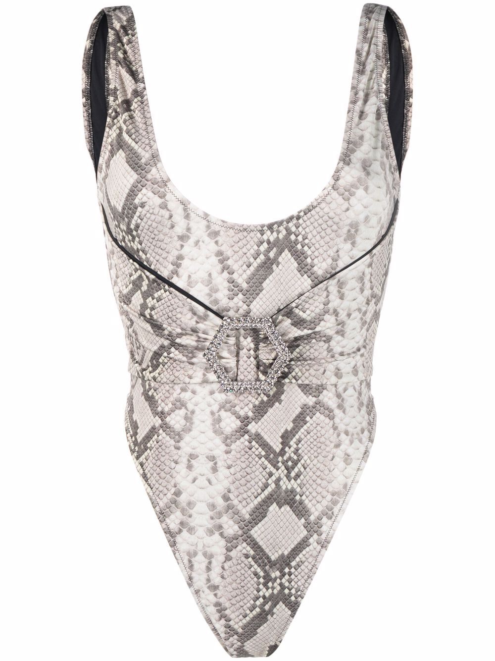 Philipp Plein 蛇纹连体泳衣 - 中性色
