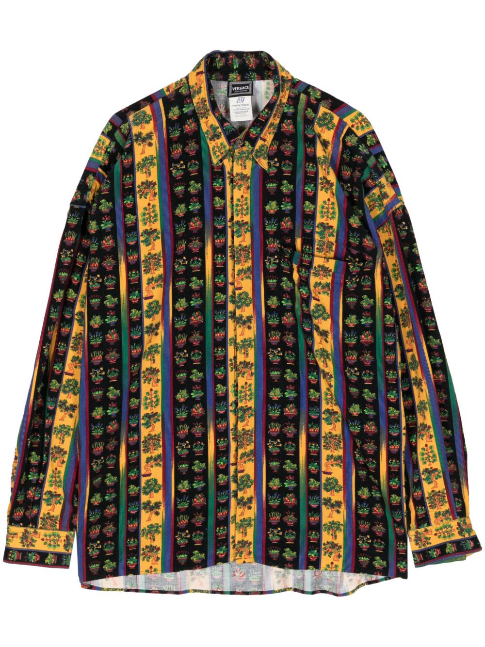 Versace Pre-Owned 灯芯绒条纹衬衫 - 黑色