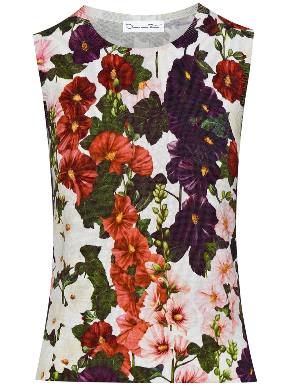 Oscar de la Renta Hollyhocks 花卉印花坦克背心 - 黑色