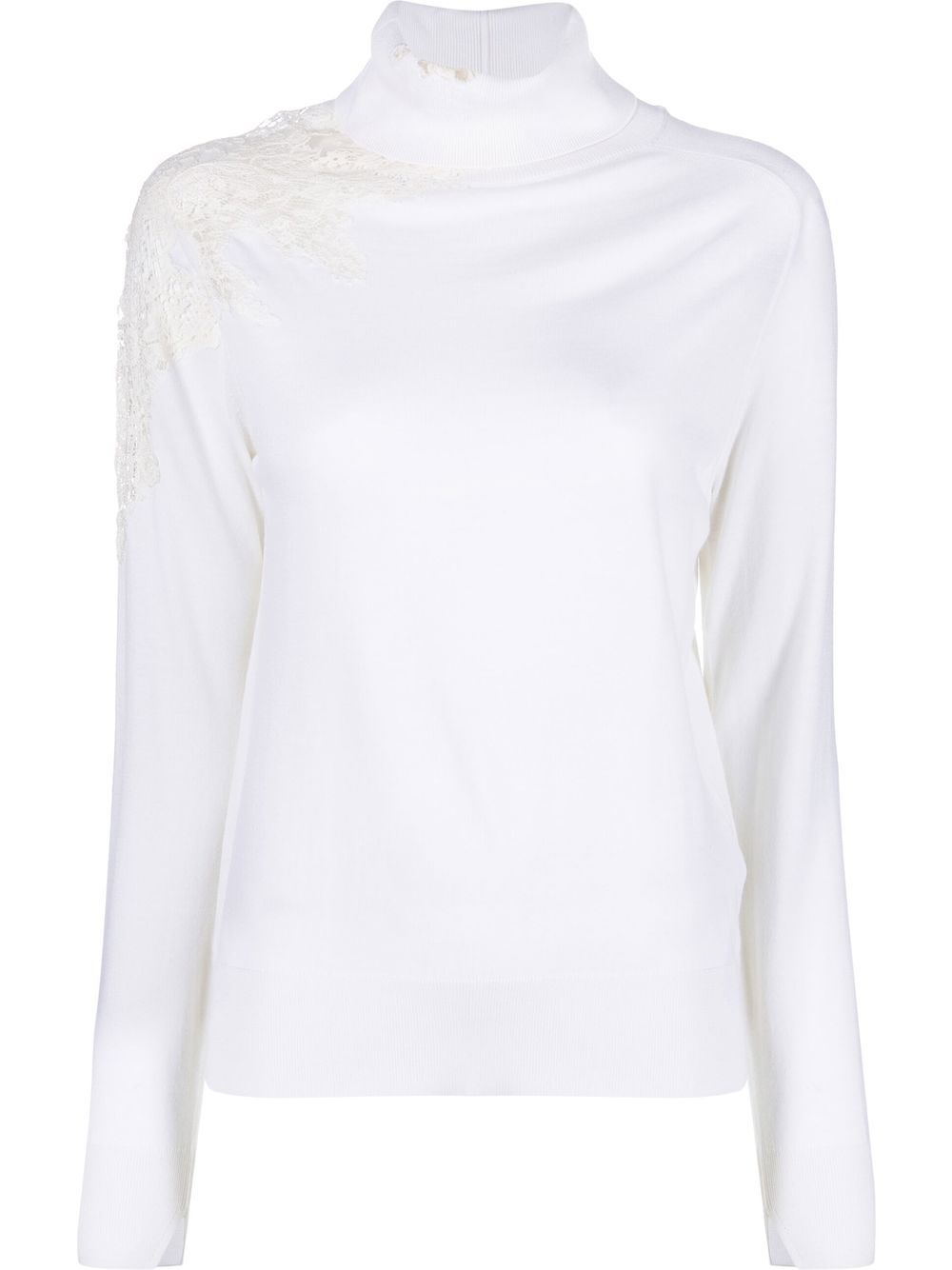 Ermanno Scervino 蕾丝细节高领毛衣 - 白色