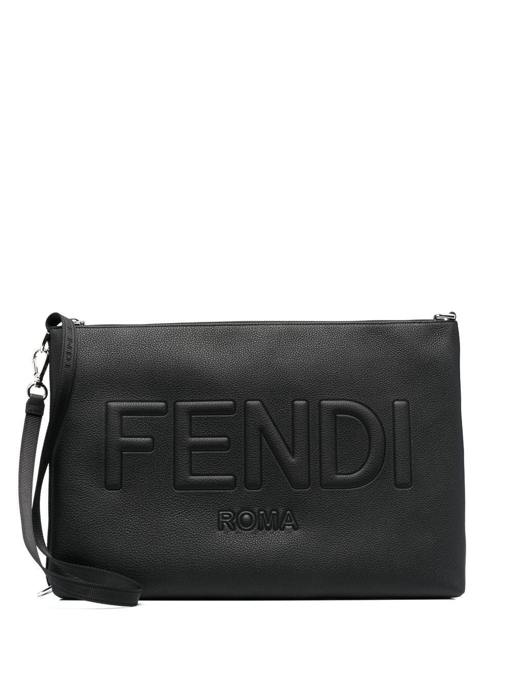 FENDI logo压纹手拿包 - 黑色