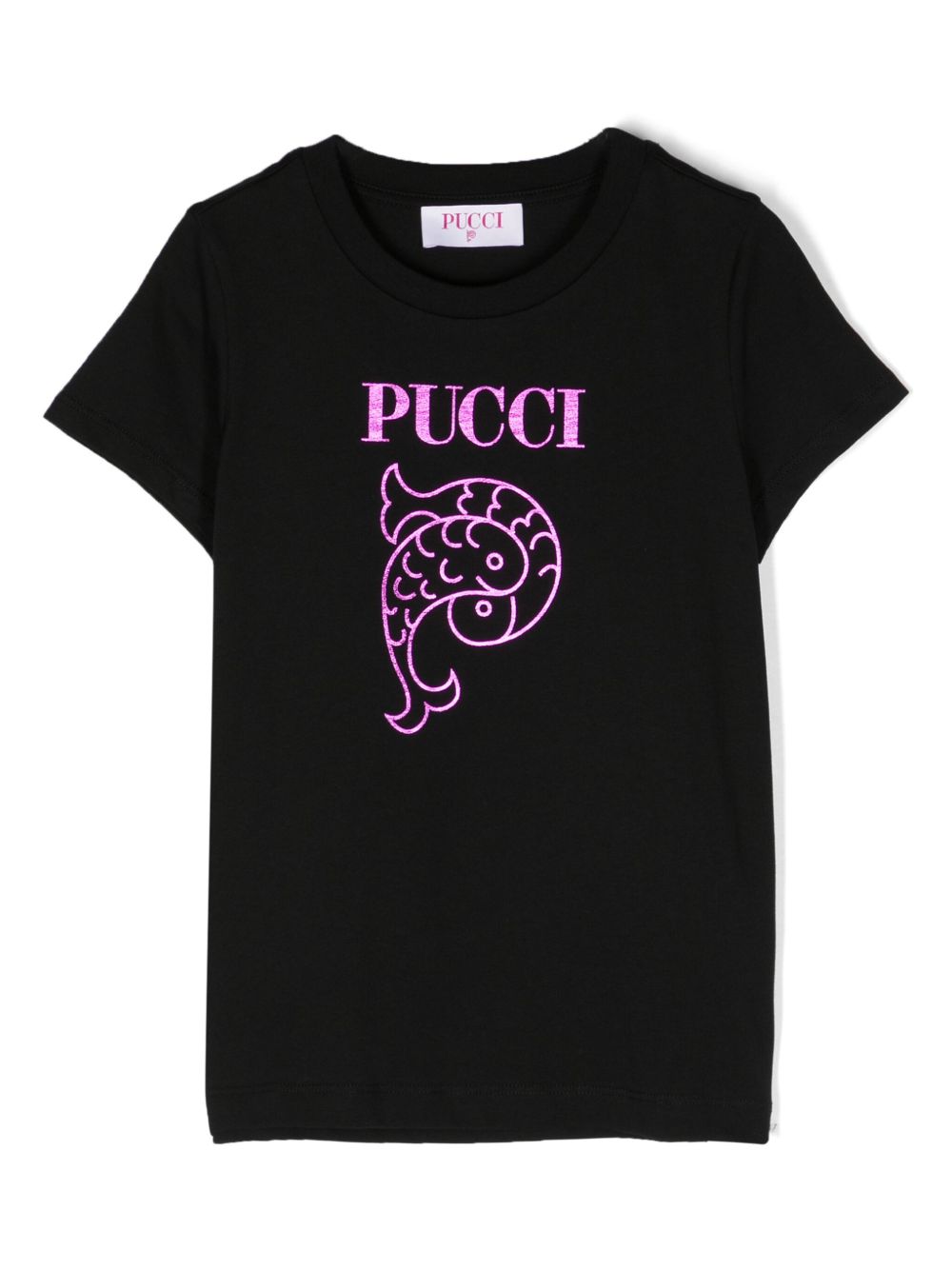PUCCI Junior logo印花棉T恤 - 黑色