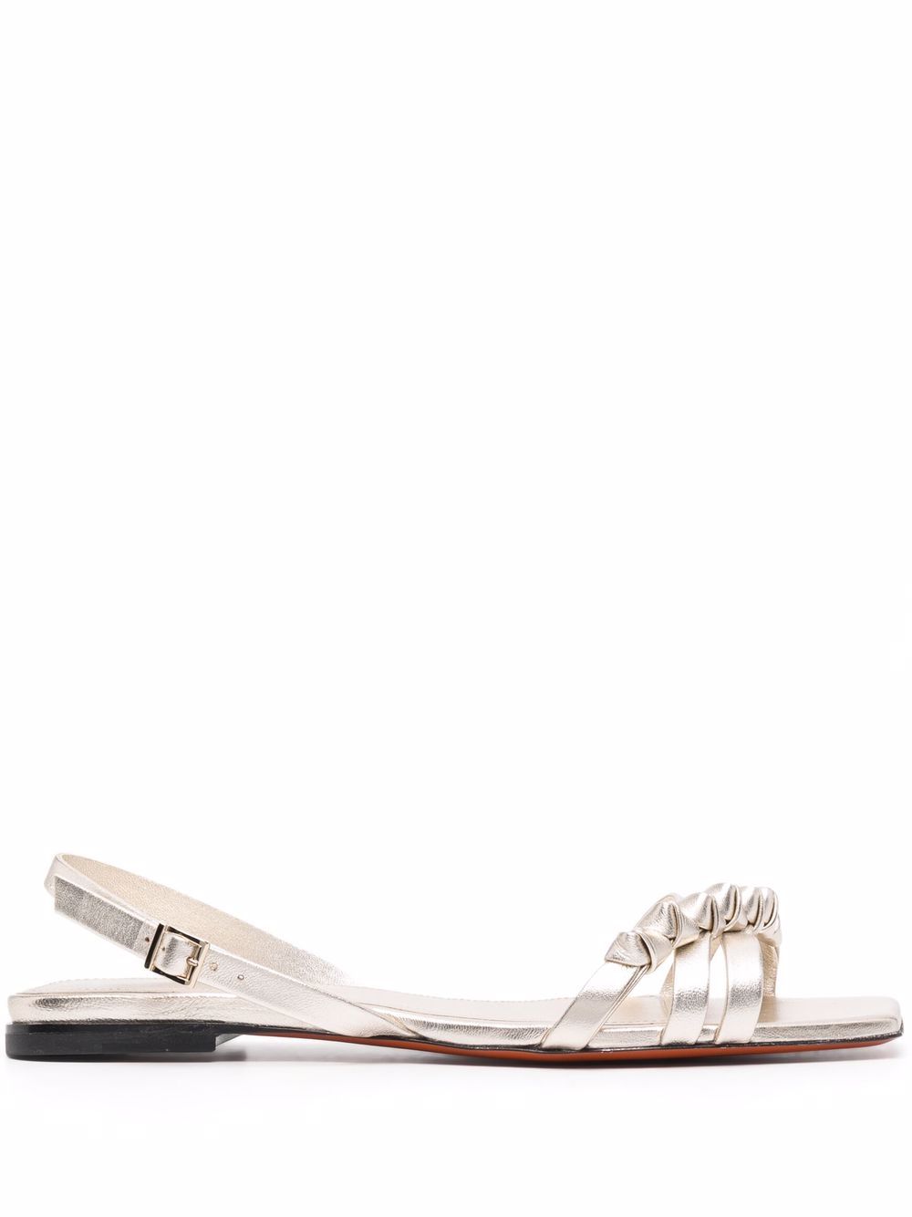 Santoni 褶饰细节皮质凉鞋 - 金色