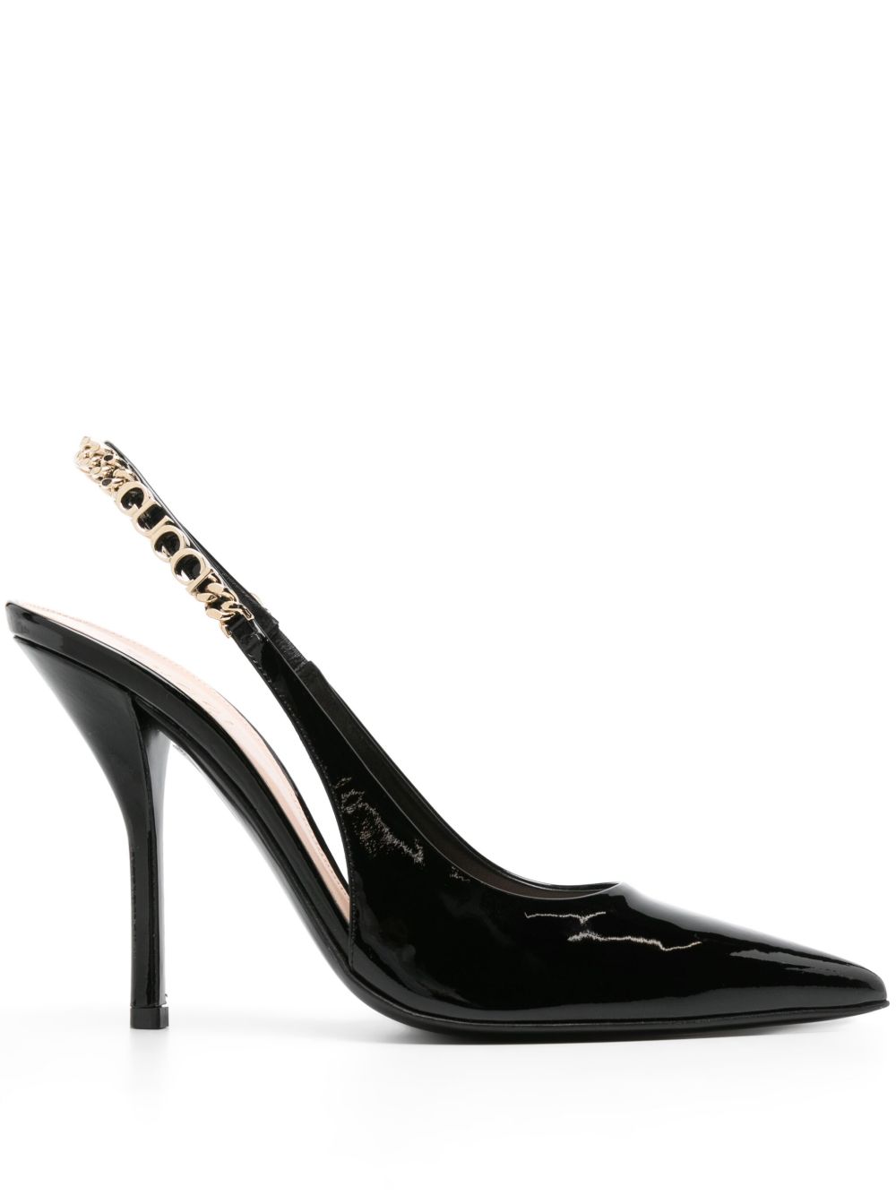 Gucci logo链亮面高跟鞋（10.5厘米） - 黑色