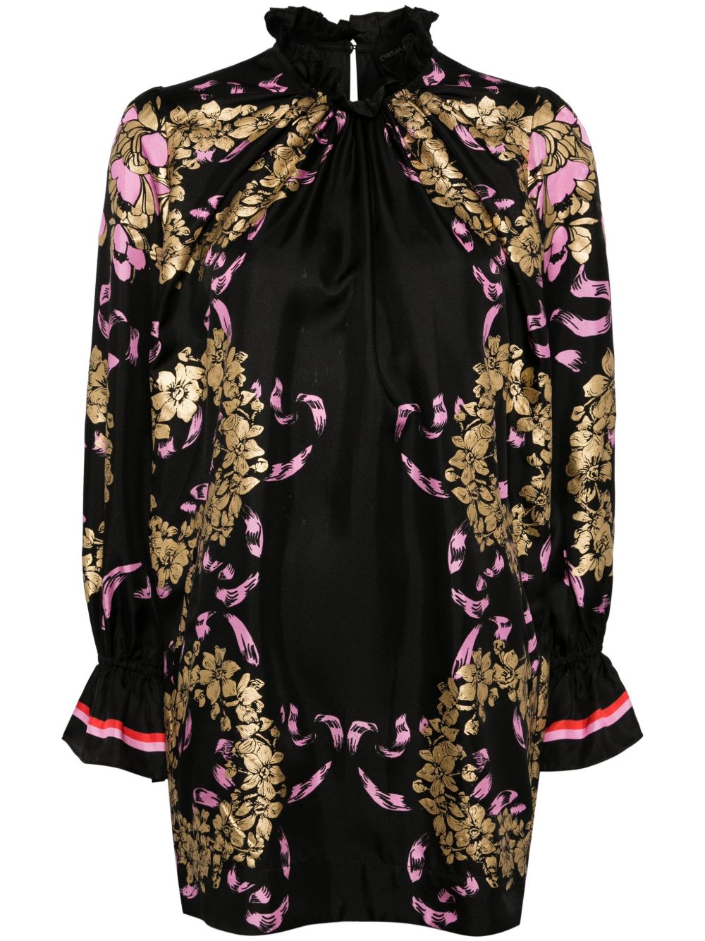 Cynthia Rowley 真丝直筒迷你连衣裙 - 黑色